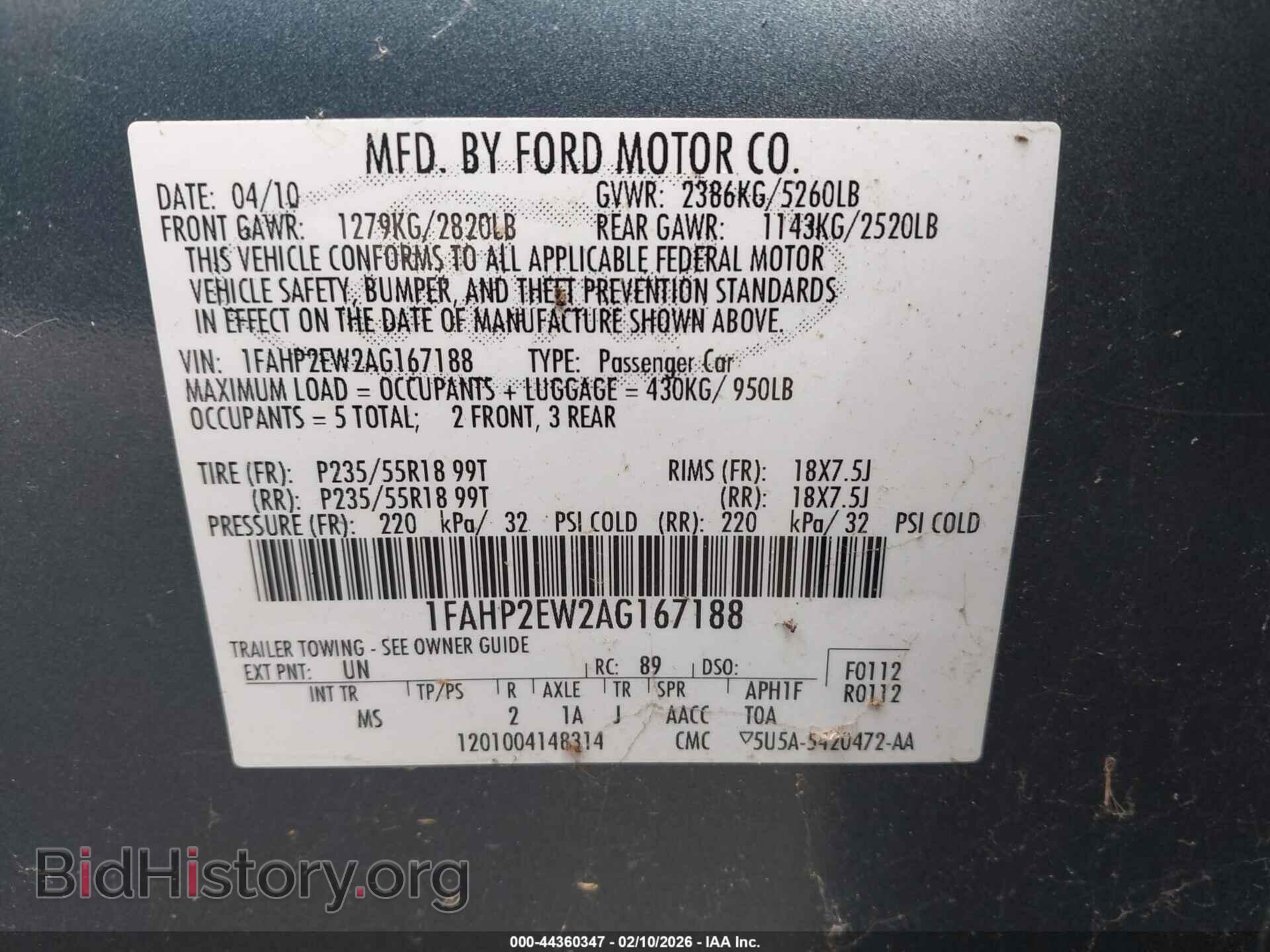 2010 FORD TAURUS - VIN: 1FAHP2EW2AG167188 - Photo 9