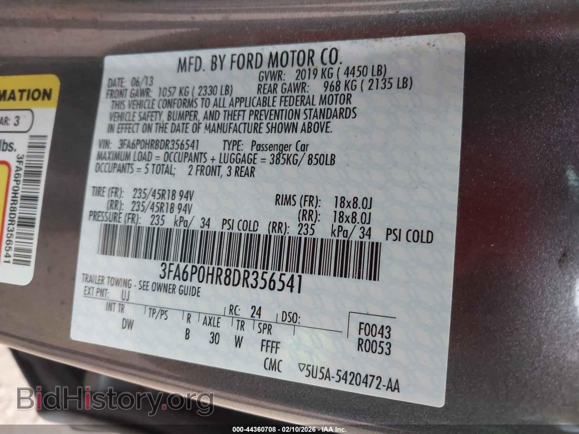 2013 FORD FUSION - VIN: 3FA6P0HR8DR356541 - Фото 9