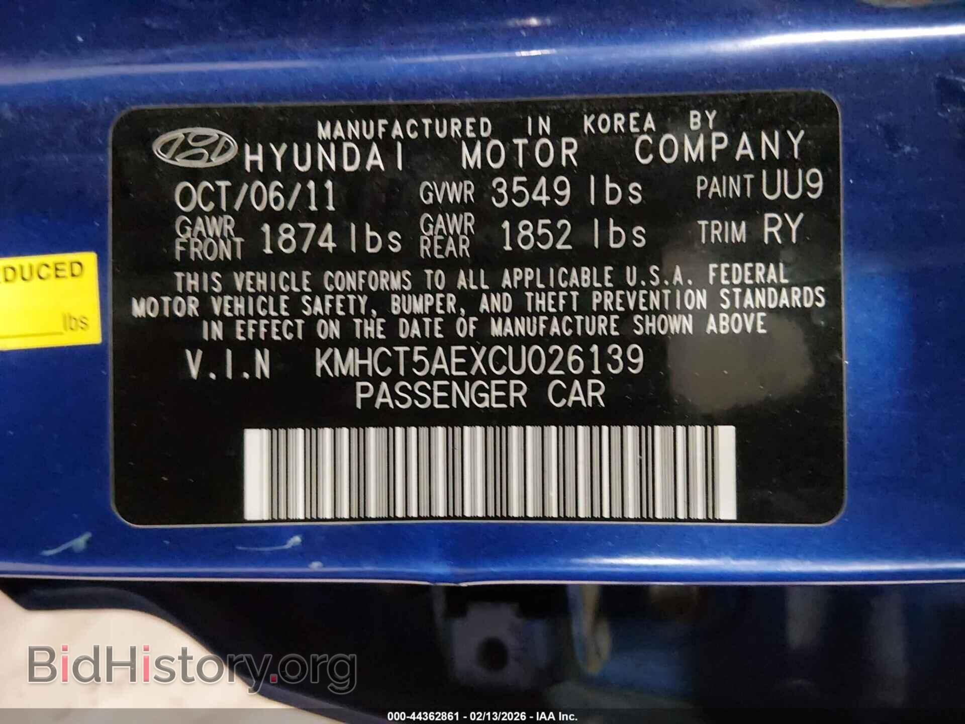 2012 HYUNDAI ACCENT - VIN: KMHCT5AEXCU026139 - Фото 9