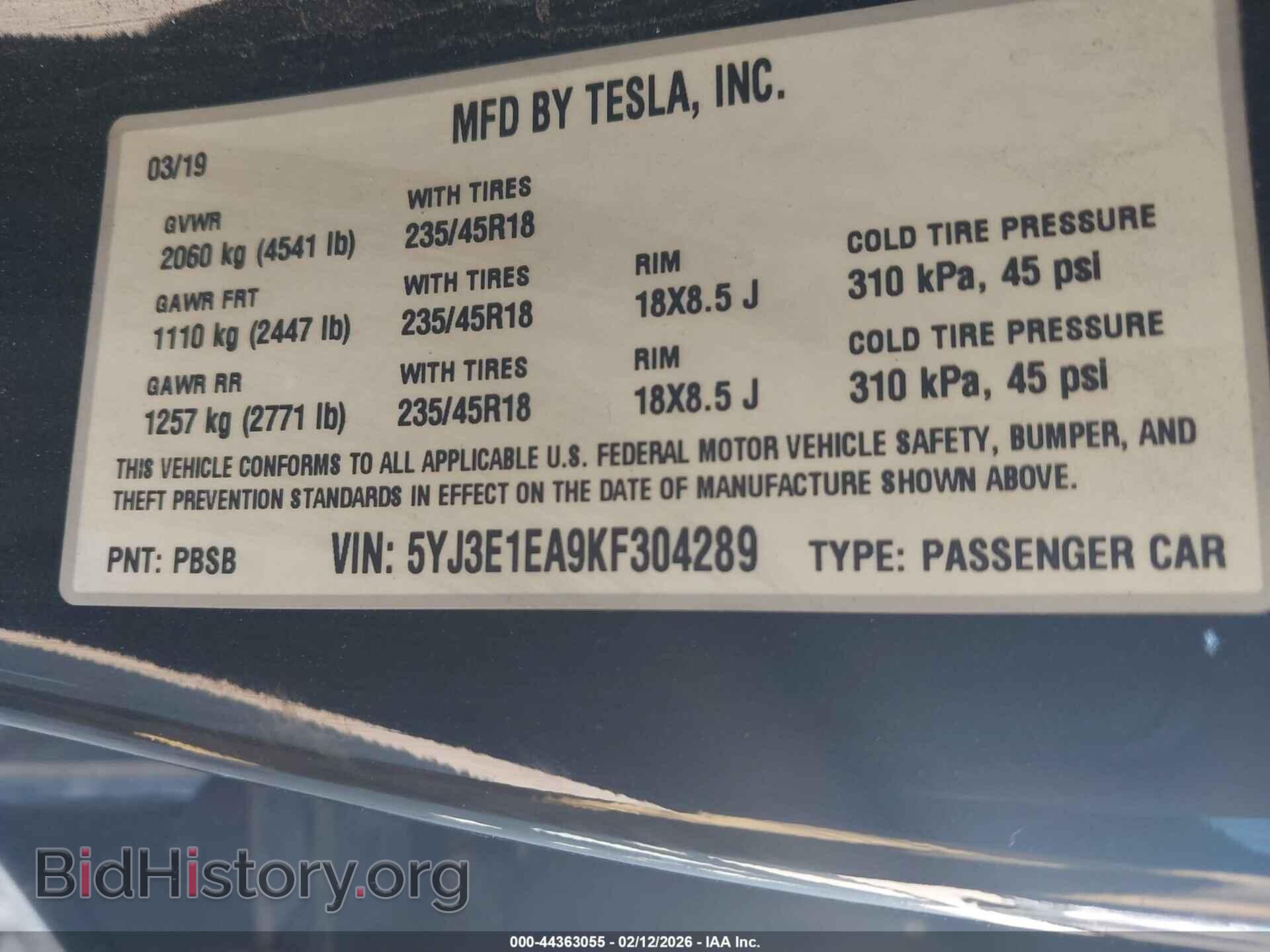 2019 TESLA MODEL 3 - VIN: 5YJ3E1EA9KF304289 - Photo 9