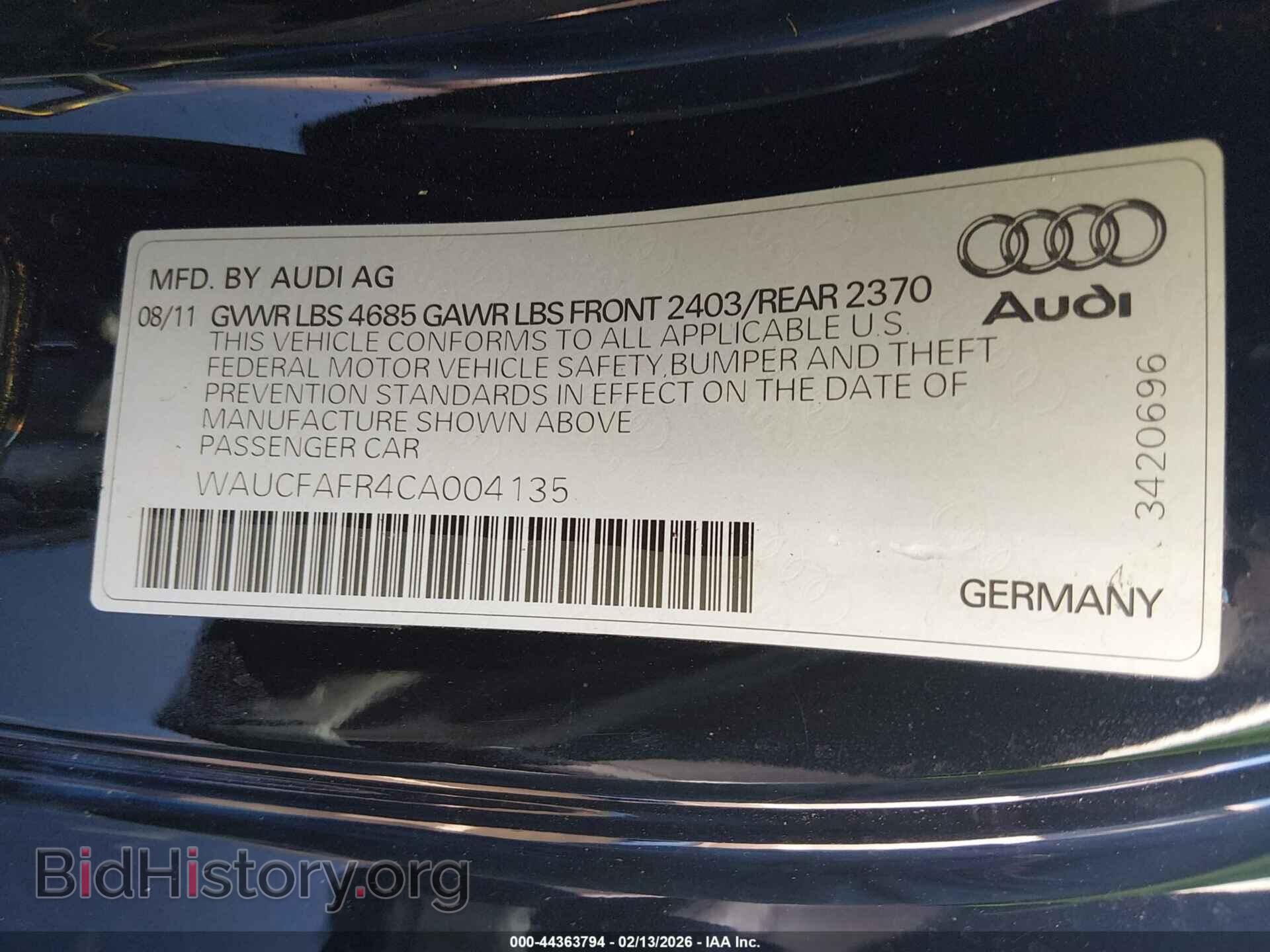 2012 AUDI A5 - VIN: WAUCFAFR4CA004135 - Фото 9