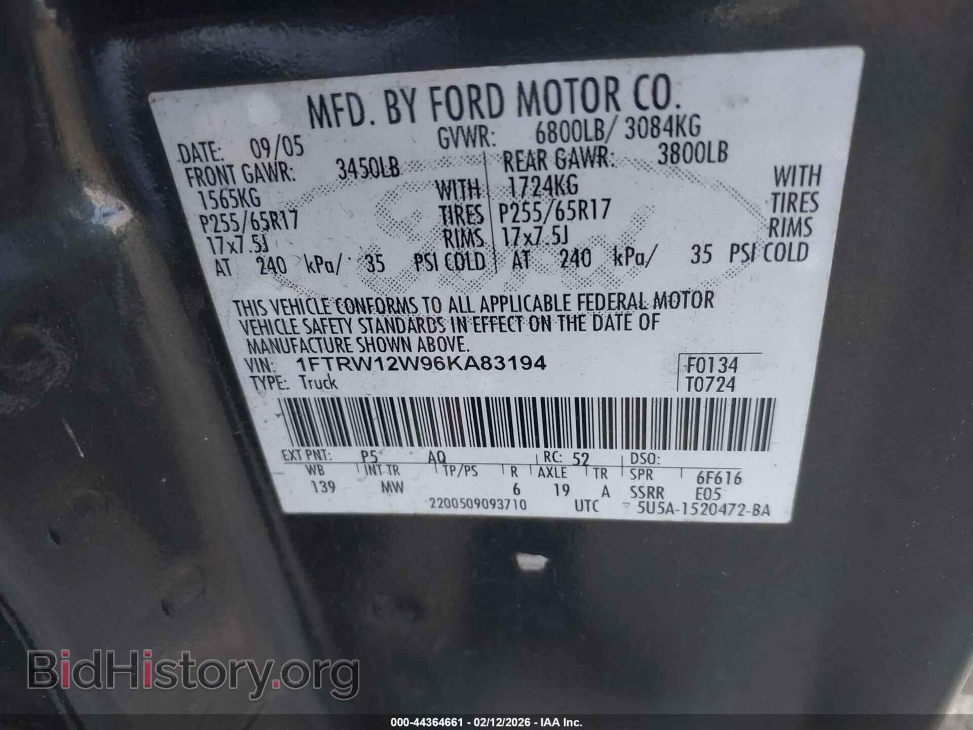 2006 FORD F-150 - VIN: 1FTRW12W96KA83194 - Фото 9