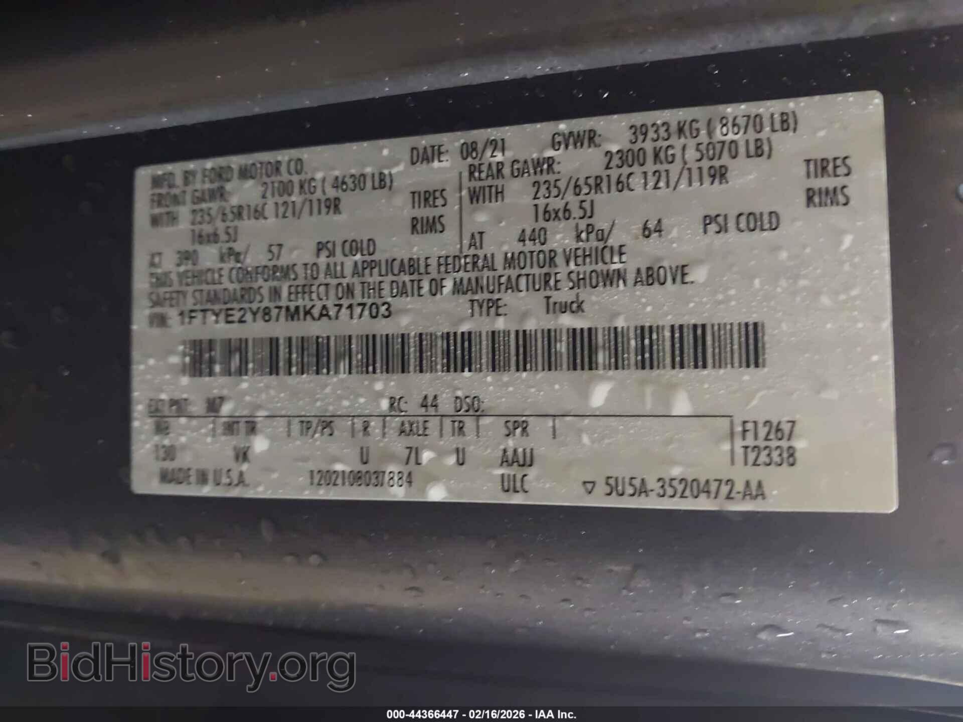 2021 FORD TRANSIT-150 - VIN: 1FTYE2Y87MKA71703 - Photo 9
