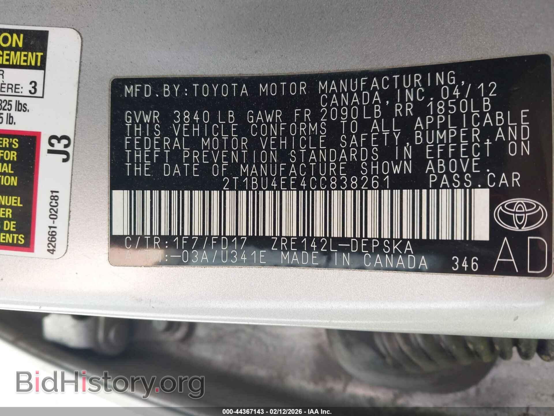 2012 TOYOTA COROLLA - VIN: 2T1BU4EE4CC838261 - Фото 9