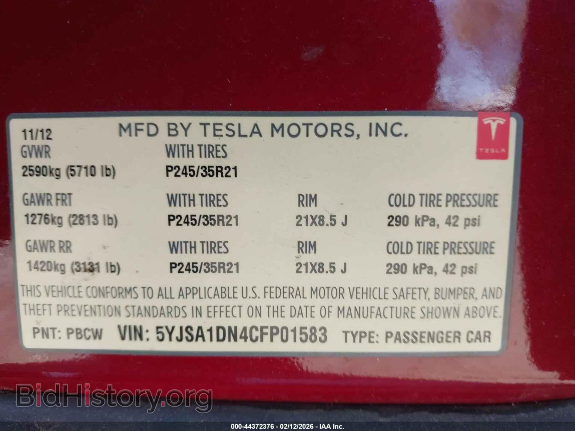 2012 TESLA MODEL S - VIN: 5YJSA1DN4CFP01583 - Фото 9