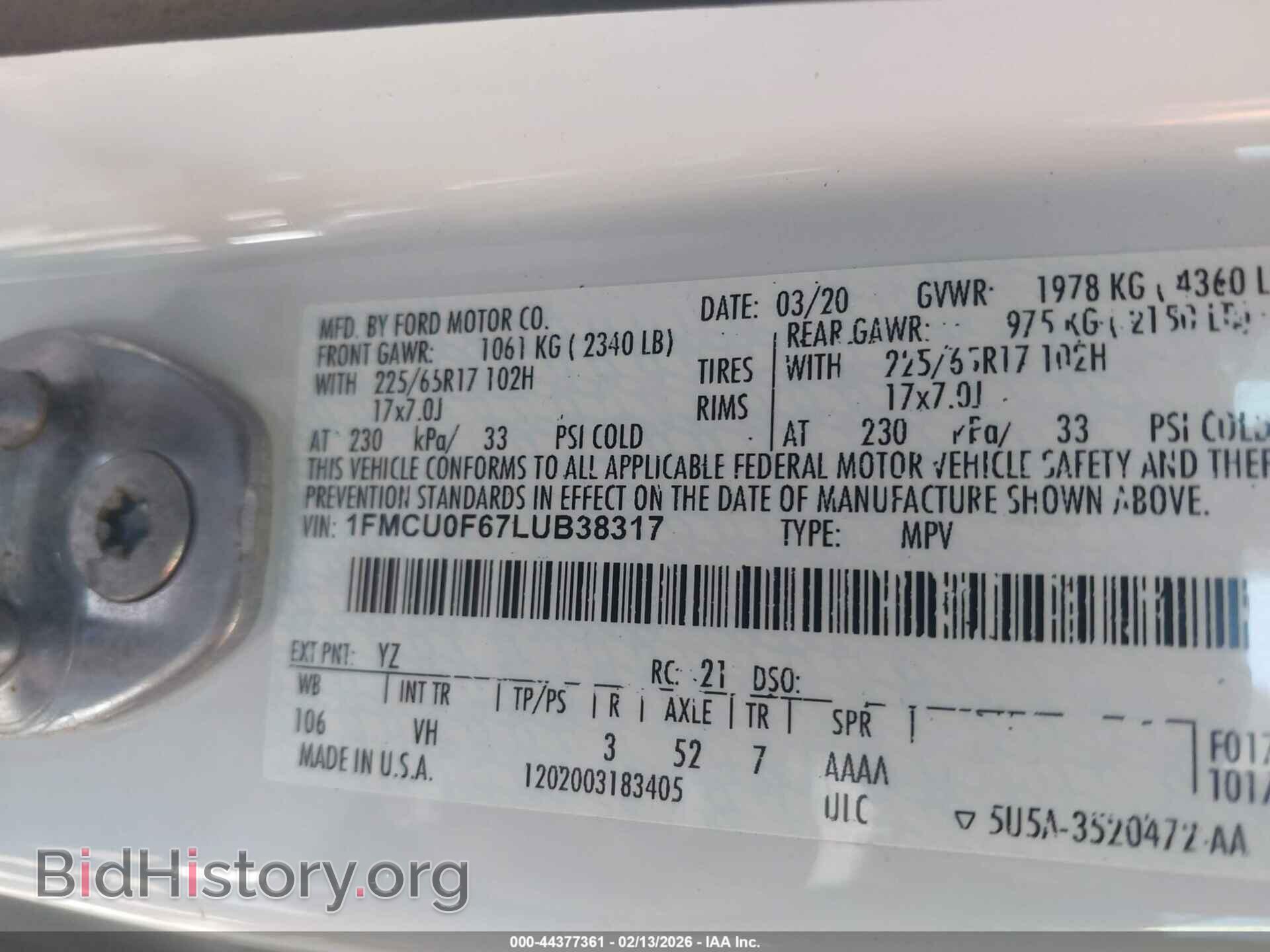 2020 FORD ESCAPE - VIN: 1FMCU0F67LUB38317 - Фото 9