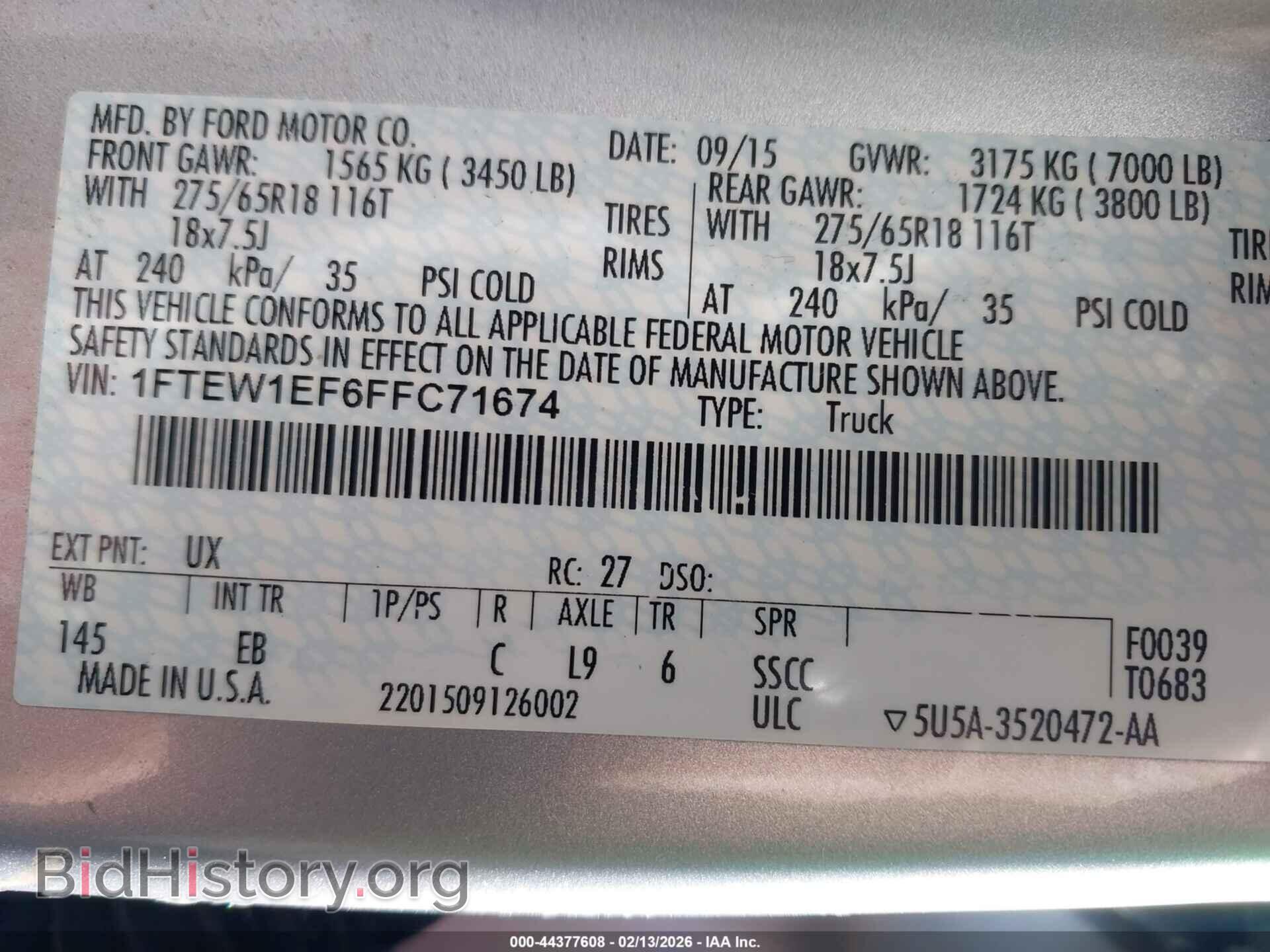2015 FORD F-150 - VIN: 1FTEW1EF6FFC71674 - Фото 9
