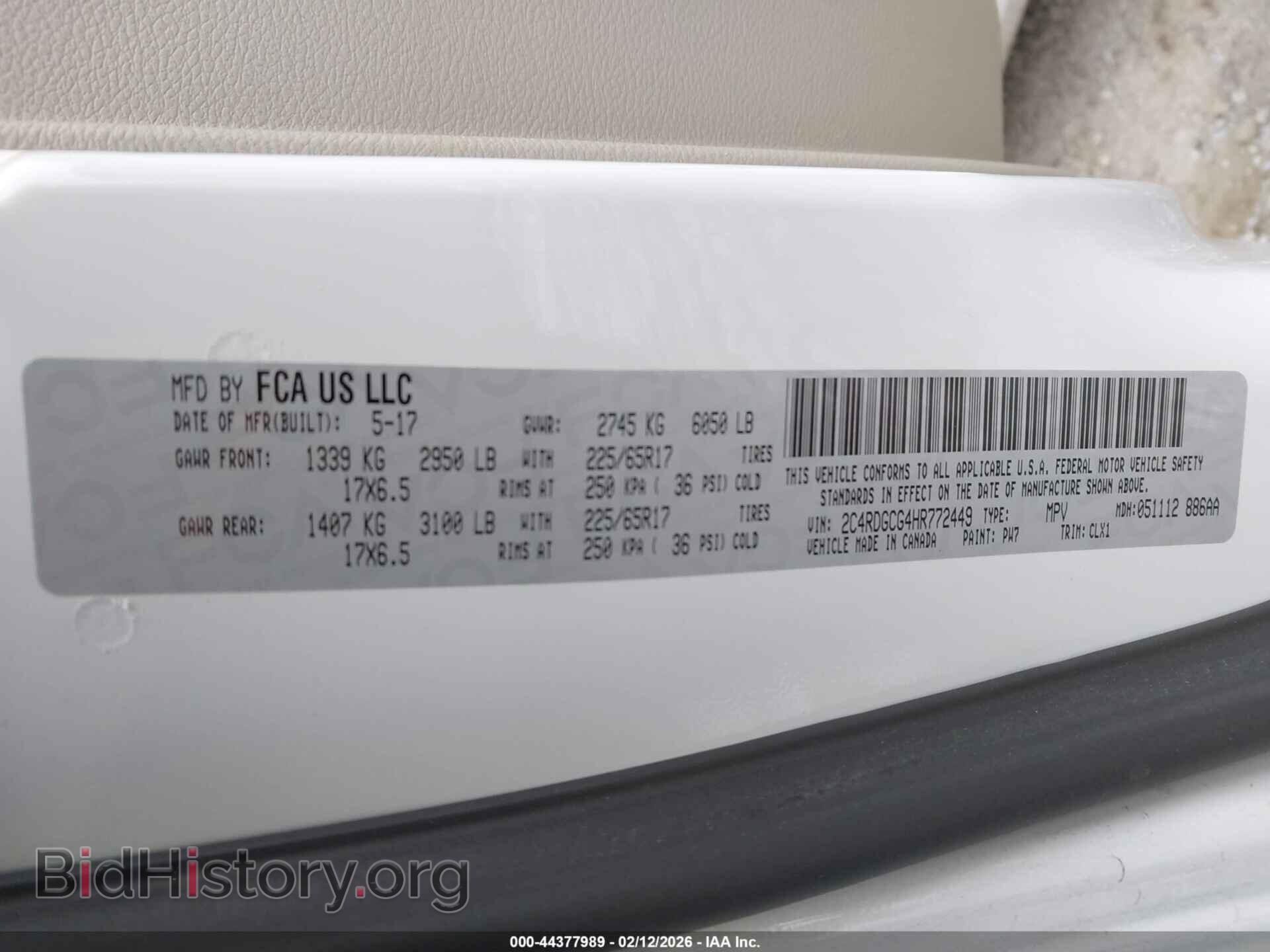 2017 DODGE GRAND CARAVAN - VIN: 2C4RDGCG4HR772449 - Фото 9