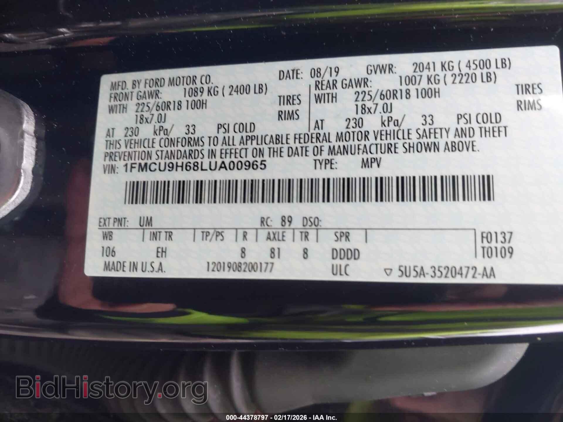 2020 FORD ESCAPE - VIN: 1FMCU9H68LUA00965 - Фото 9