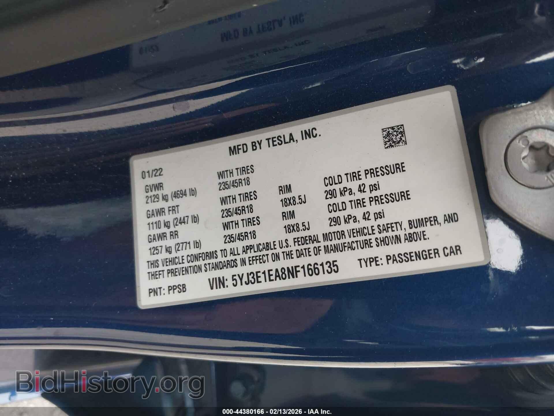 2022 TESLA MODEL 3 - VIN: 5YJ3E1EA8NF166135 - Фото 9