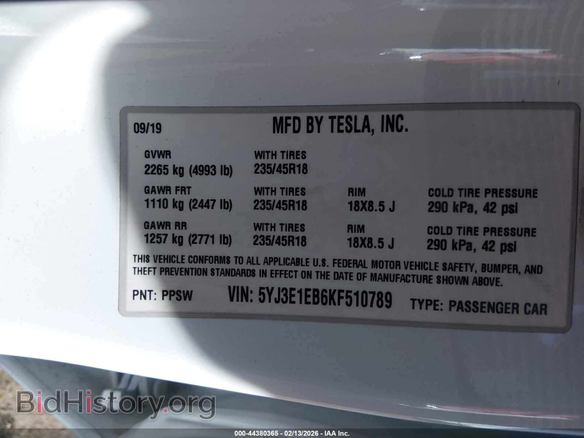 2019 TESLA MODEL 3 - VIN: 5YJ3E1EB6KF510789 - Фото 9