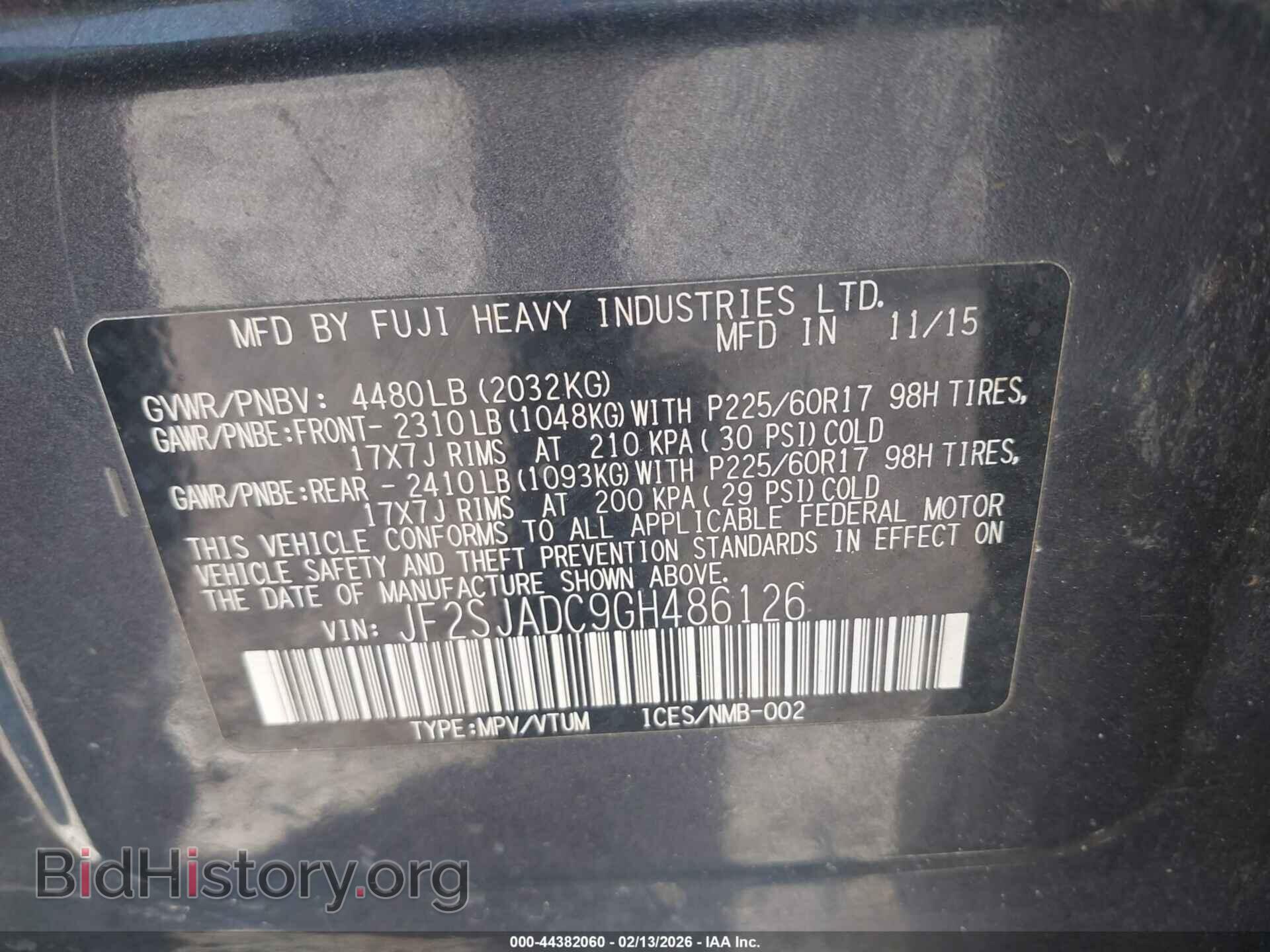 2016 SUBARU FORESTER - VIN: JF2SJADC9GH486126 - Фото 9