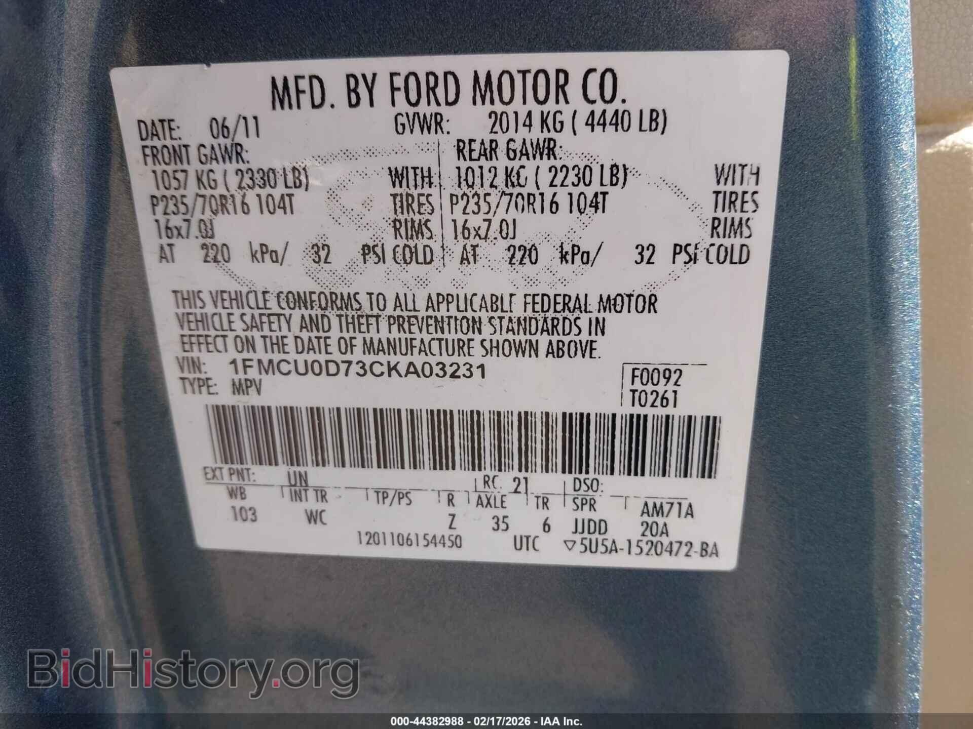 2012 FORD ESCAPE - VIN: 1FMCU0D73CKA03231 - Фото 9