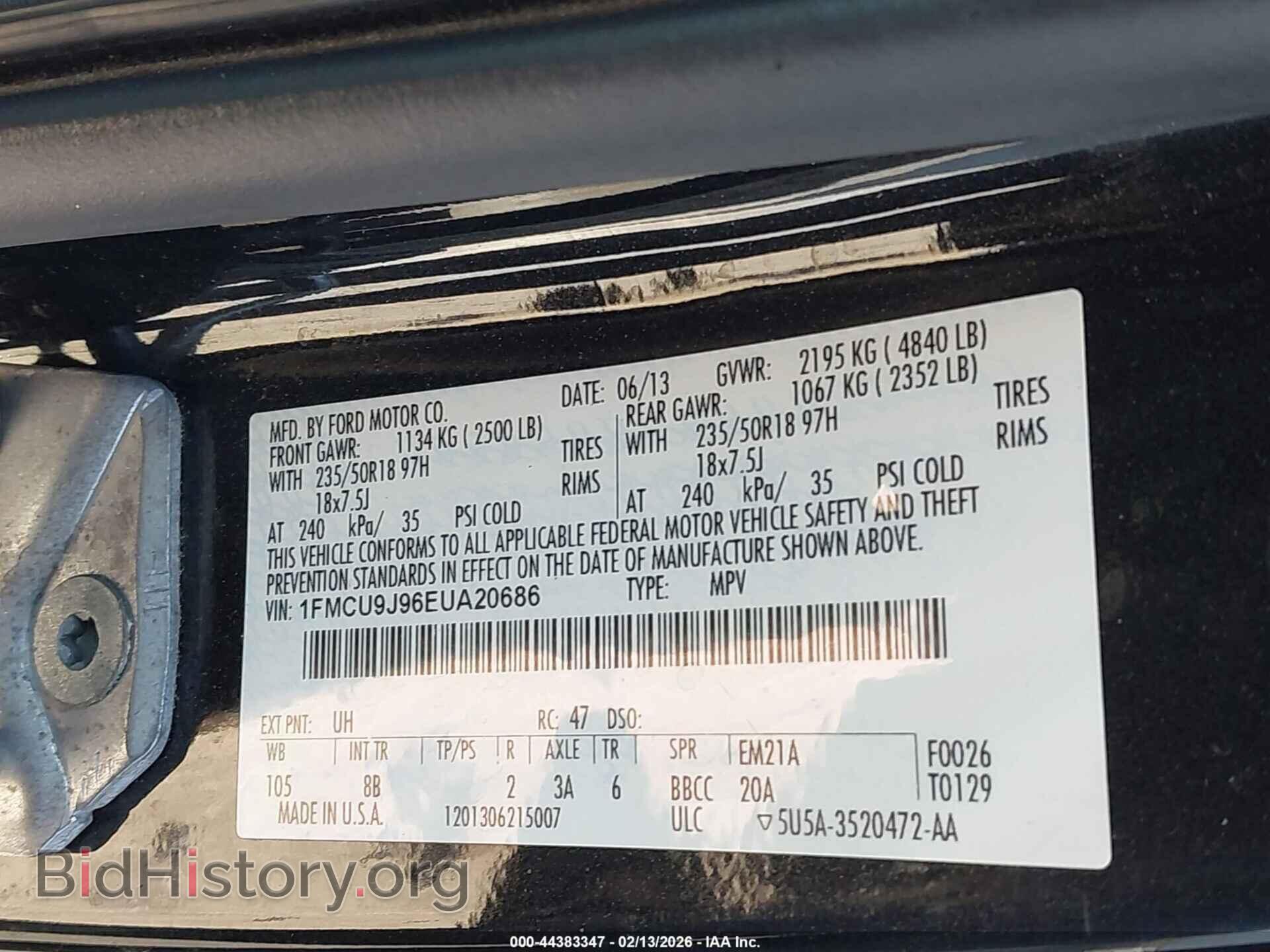 2014 FORD ESCAPE - VIN: 1FMCU9J96EUA20686 - Фото 9