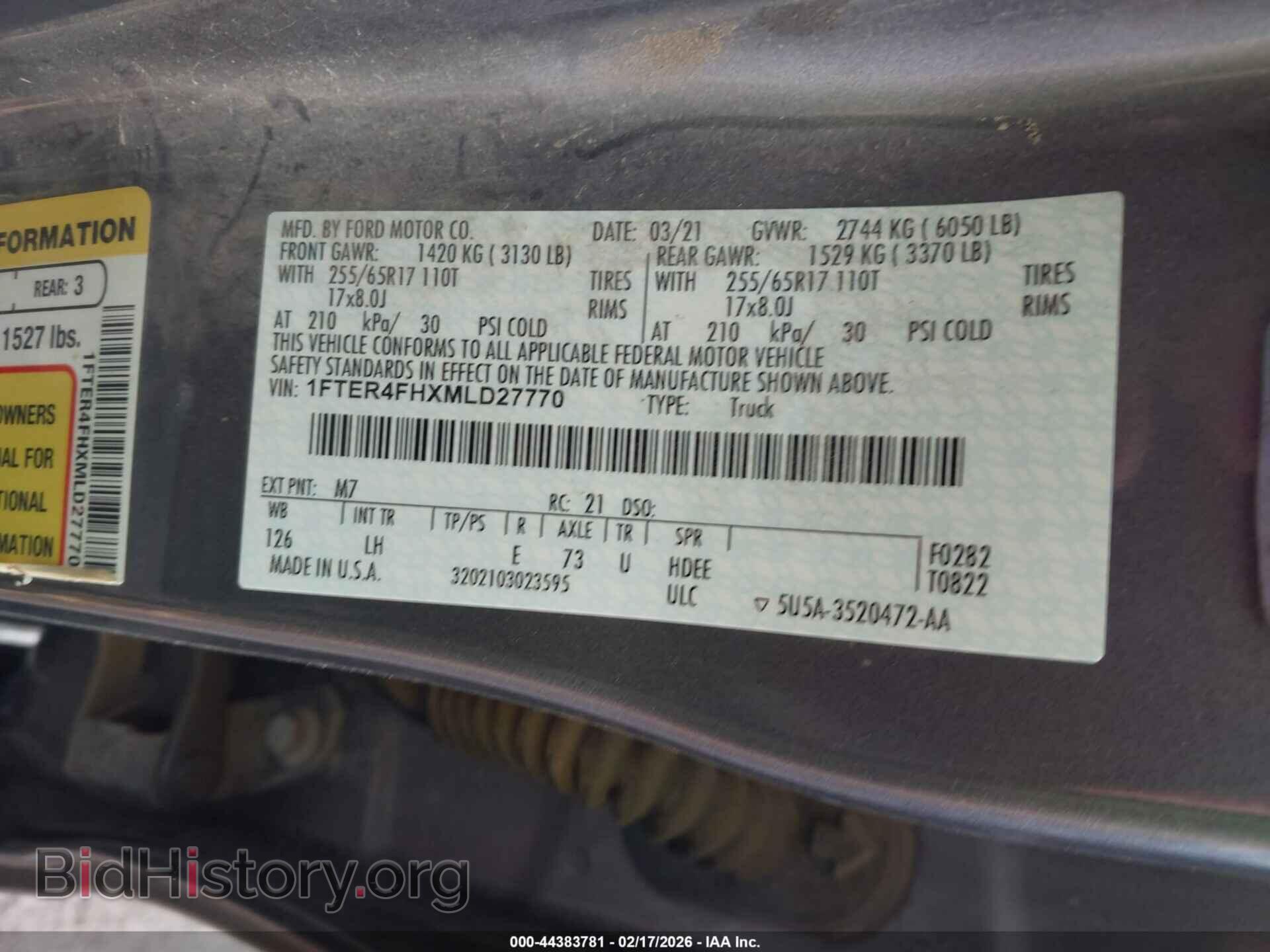 2021 FORD RANGER - VIN: 1FTER4FHXMLD27770 - Фото 9