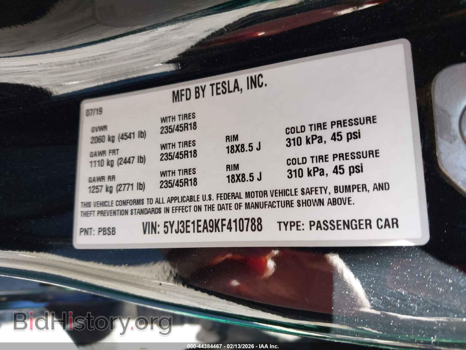 2019 TESLA MODEL 3 - VIN: 5YJ3E1EA9KF410788 - Фото 9