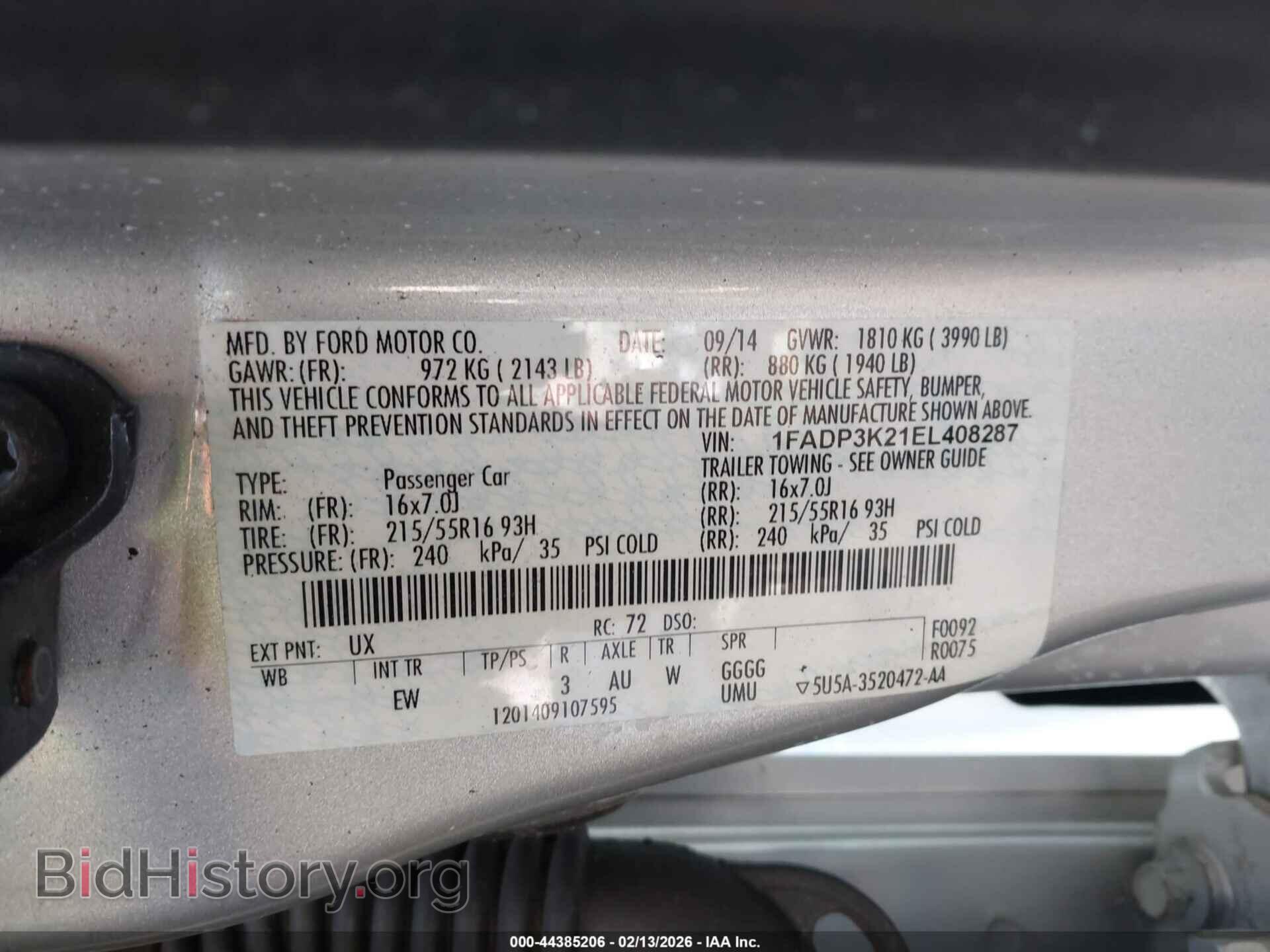 2014 FORD FOCUS - VIN: 1FADP3K21EL408287 - Фото 9