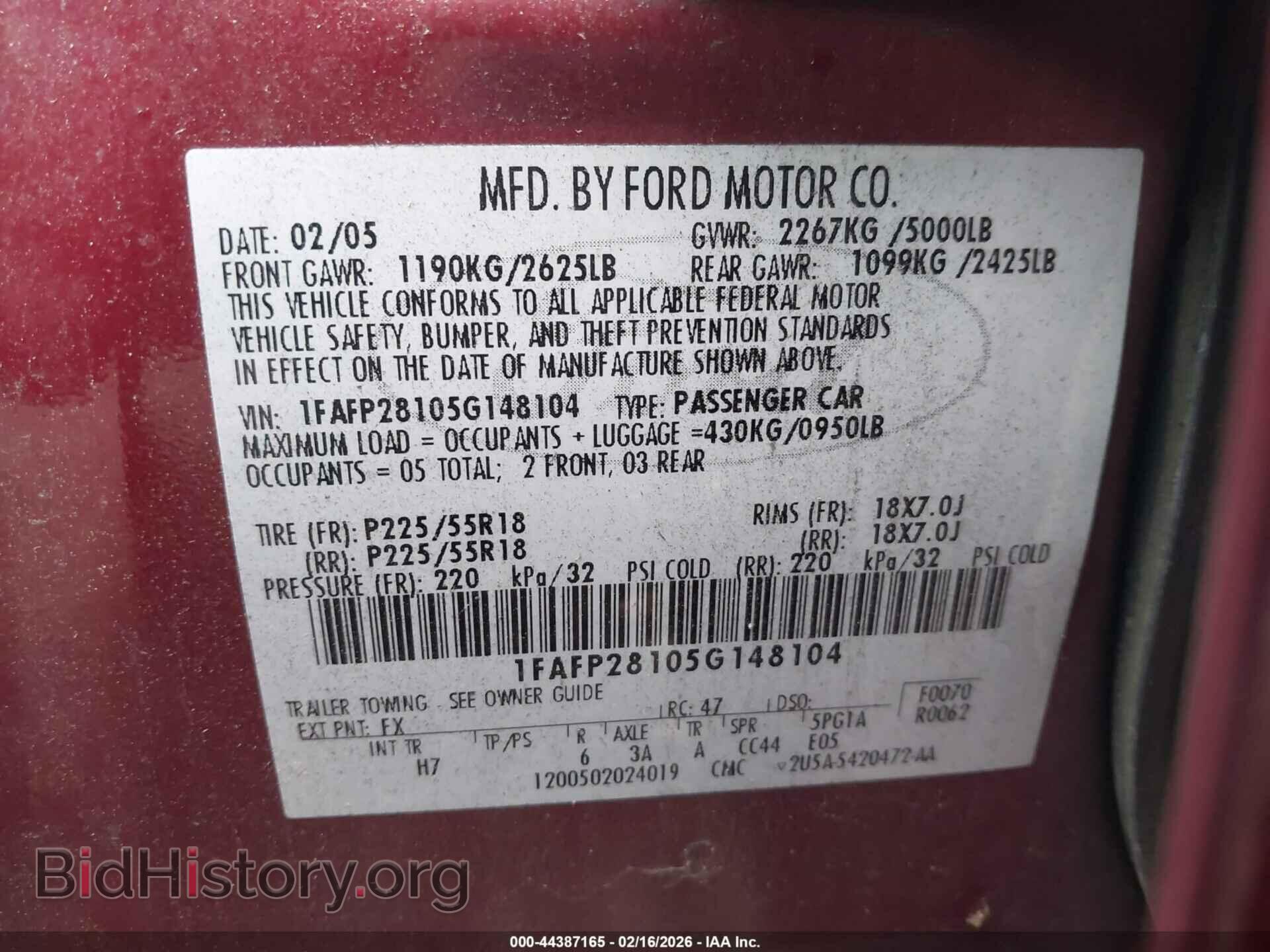 2005 FORD FIVE HUNDRED - VIN: 1FAFP28105G148104 - Photo 9