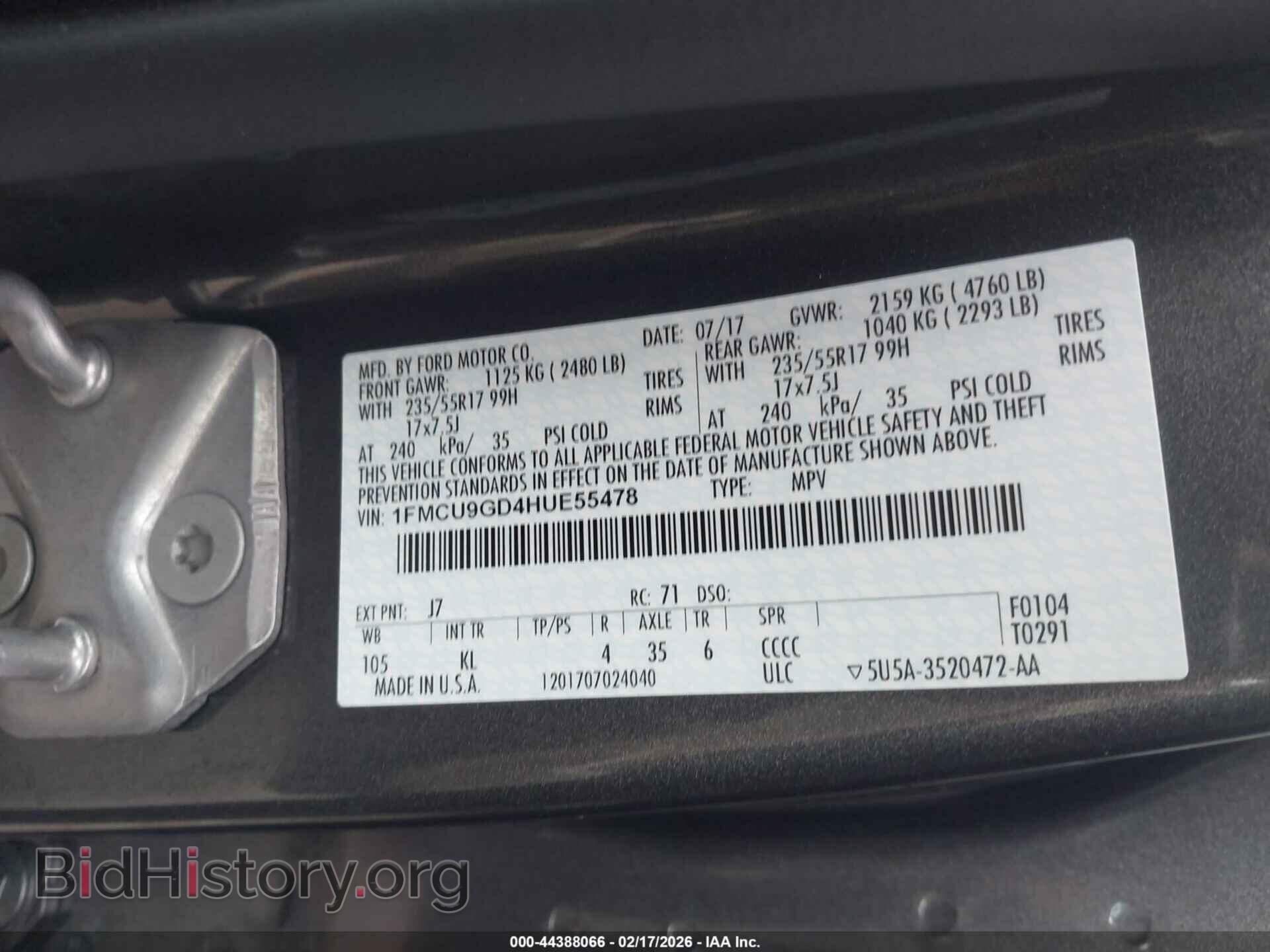 2017 FORD ESCAPE - VIN: 1FMCU9GD4HUE55478 - Фото 9