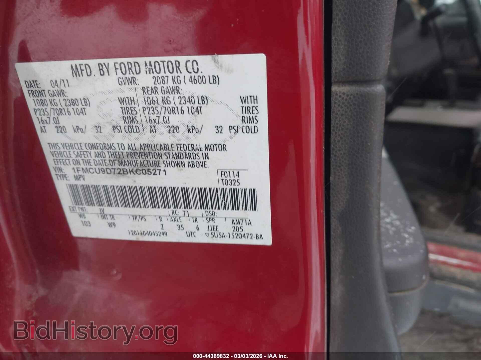 2011 FORD ESCAPE - VIN: 1FMCU9D72BKC05271 - Фото 9