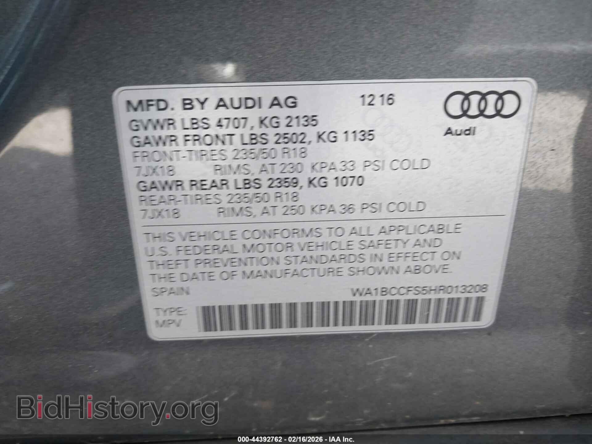 2017 AUDI Q3 - VIN: WA1BCCFS5HR013208 - Фото 9