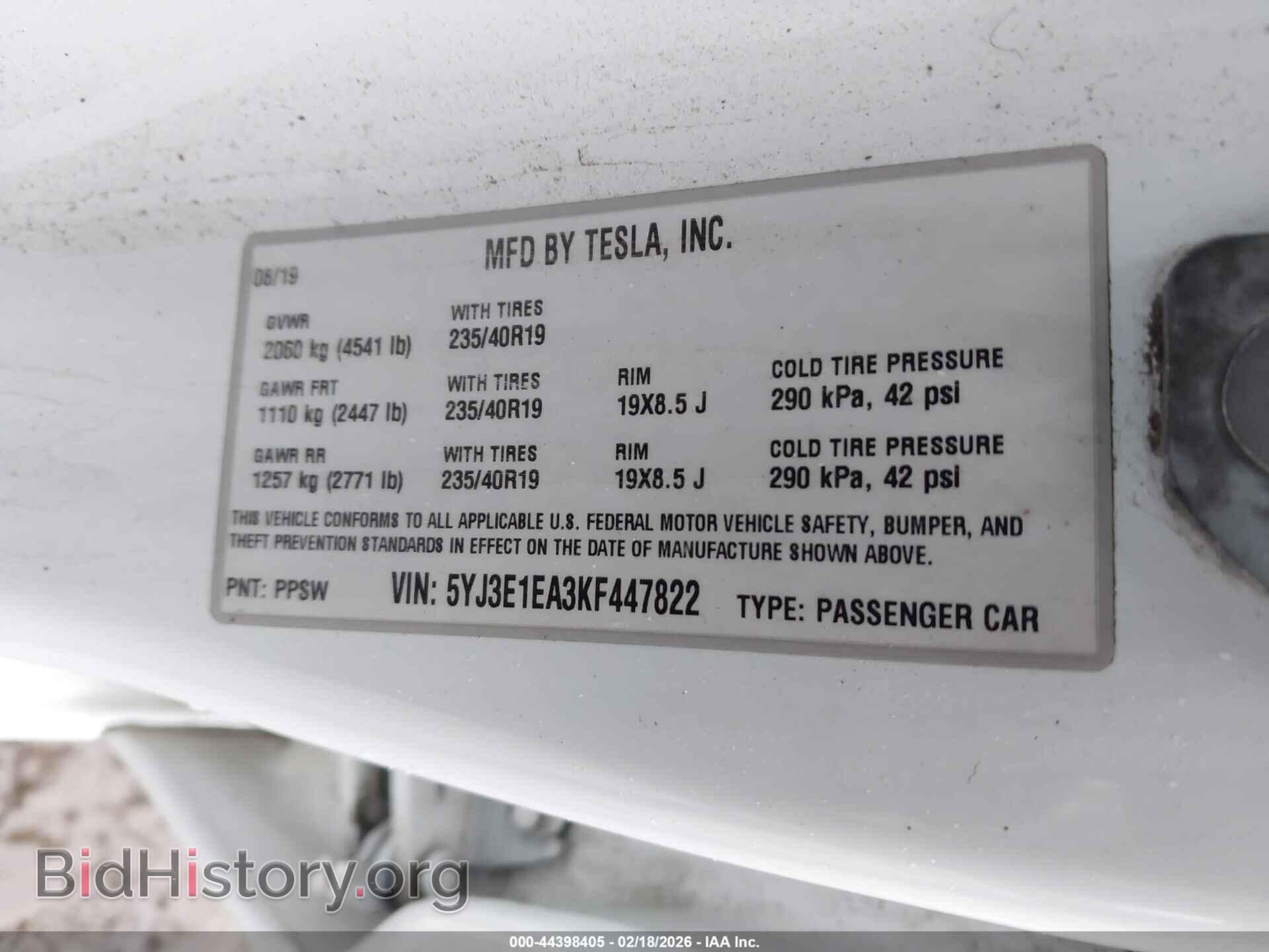 2019 TESLA MODEL 3 - VIN: 5YJ3E1EA3KF447822 - Фото 9