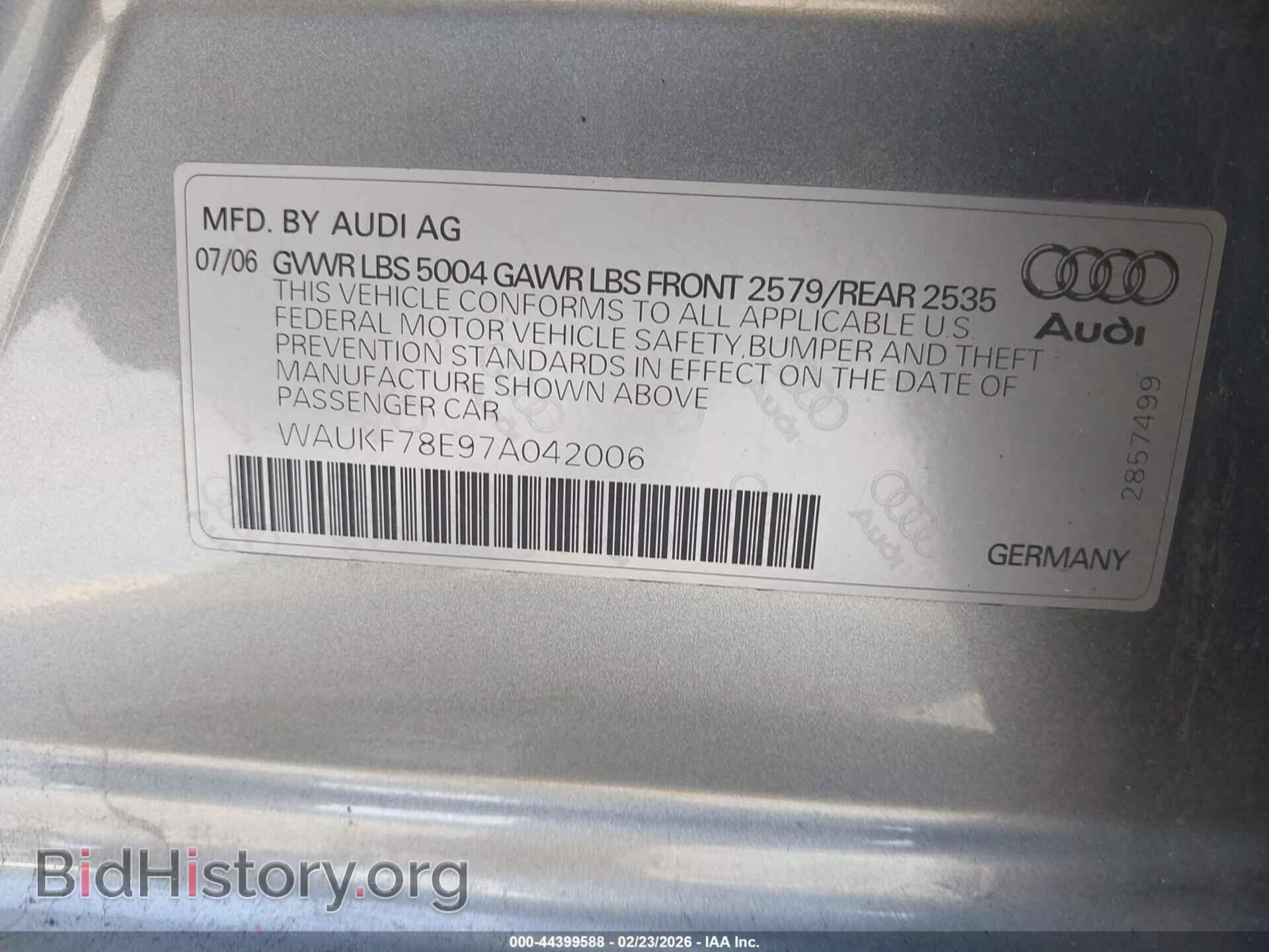 2007 AUDI A4 - VIN: WAUKF78E97A042006 - Фото 9