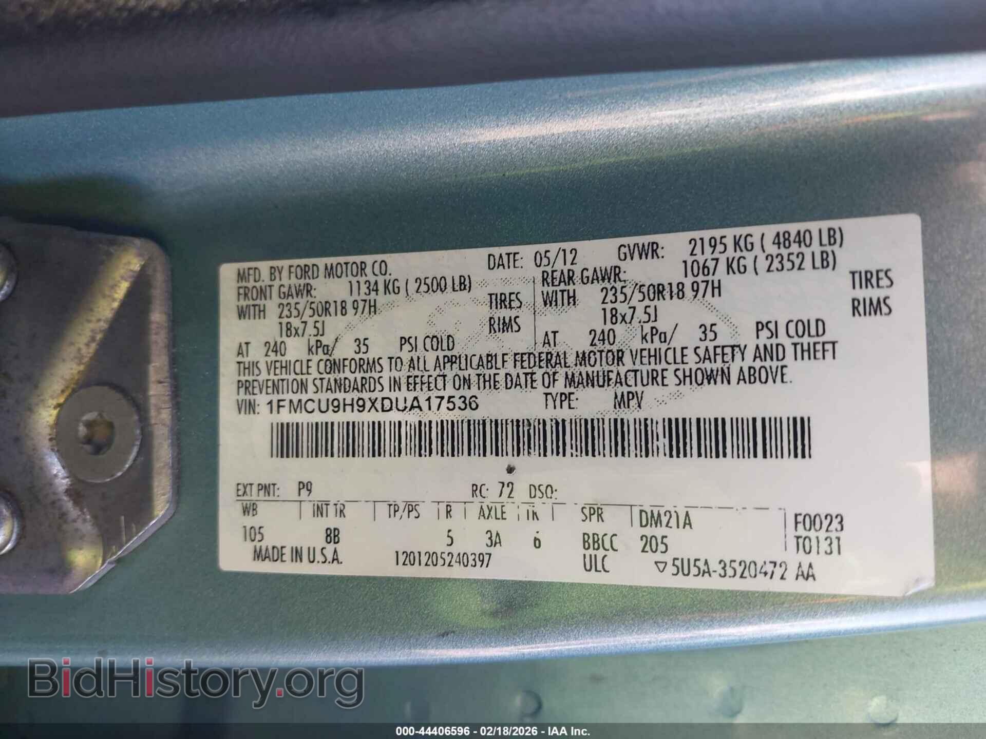 2013 FORD ESCAPE - VIN: 1FMCU9H9XDUA17536 - Фото 9