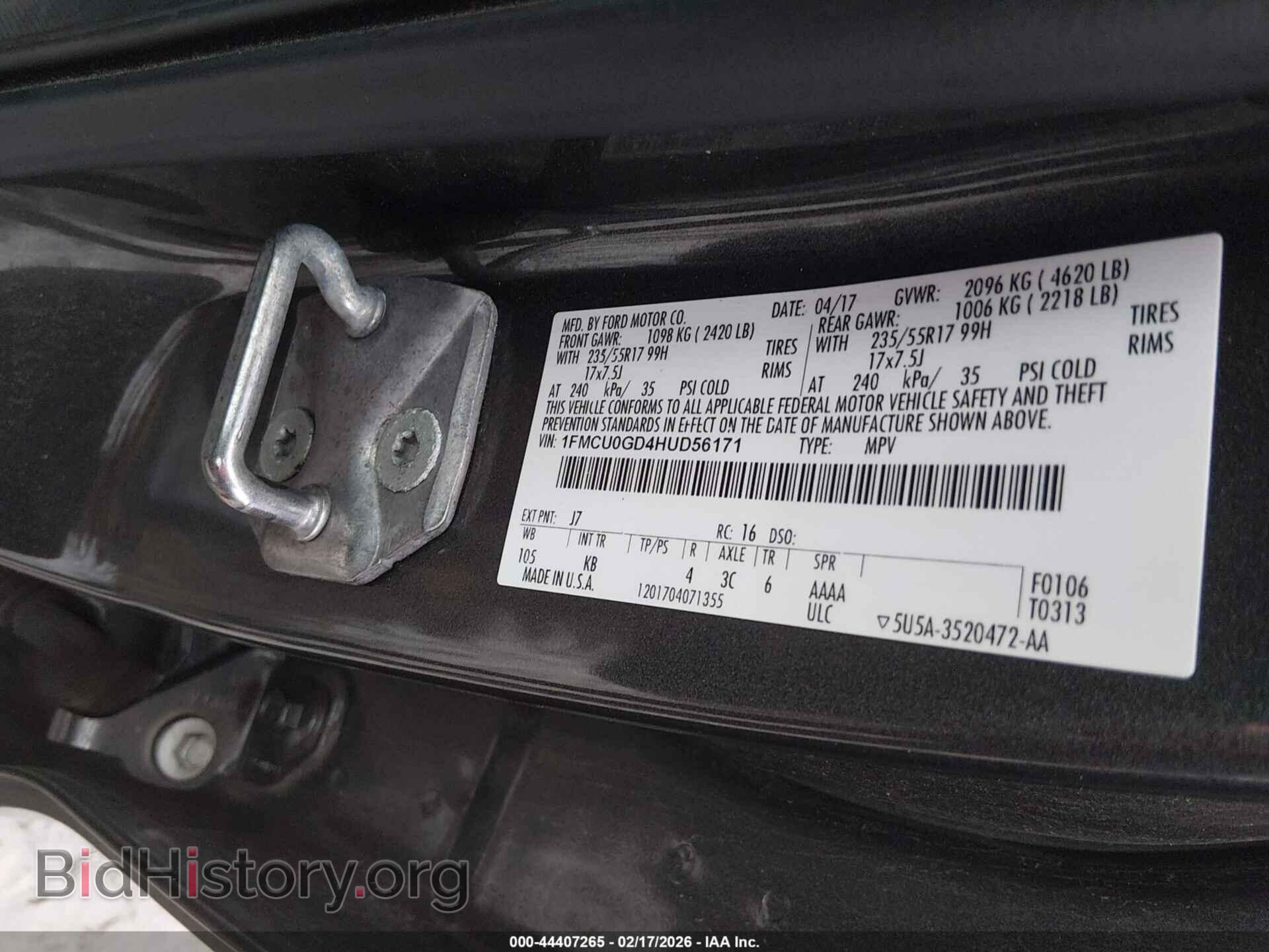 2017 FORD ESCAPE - VIN: 1FMCU0GD4HUD56171 - Фото 9
