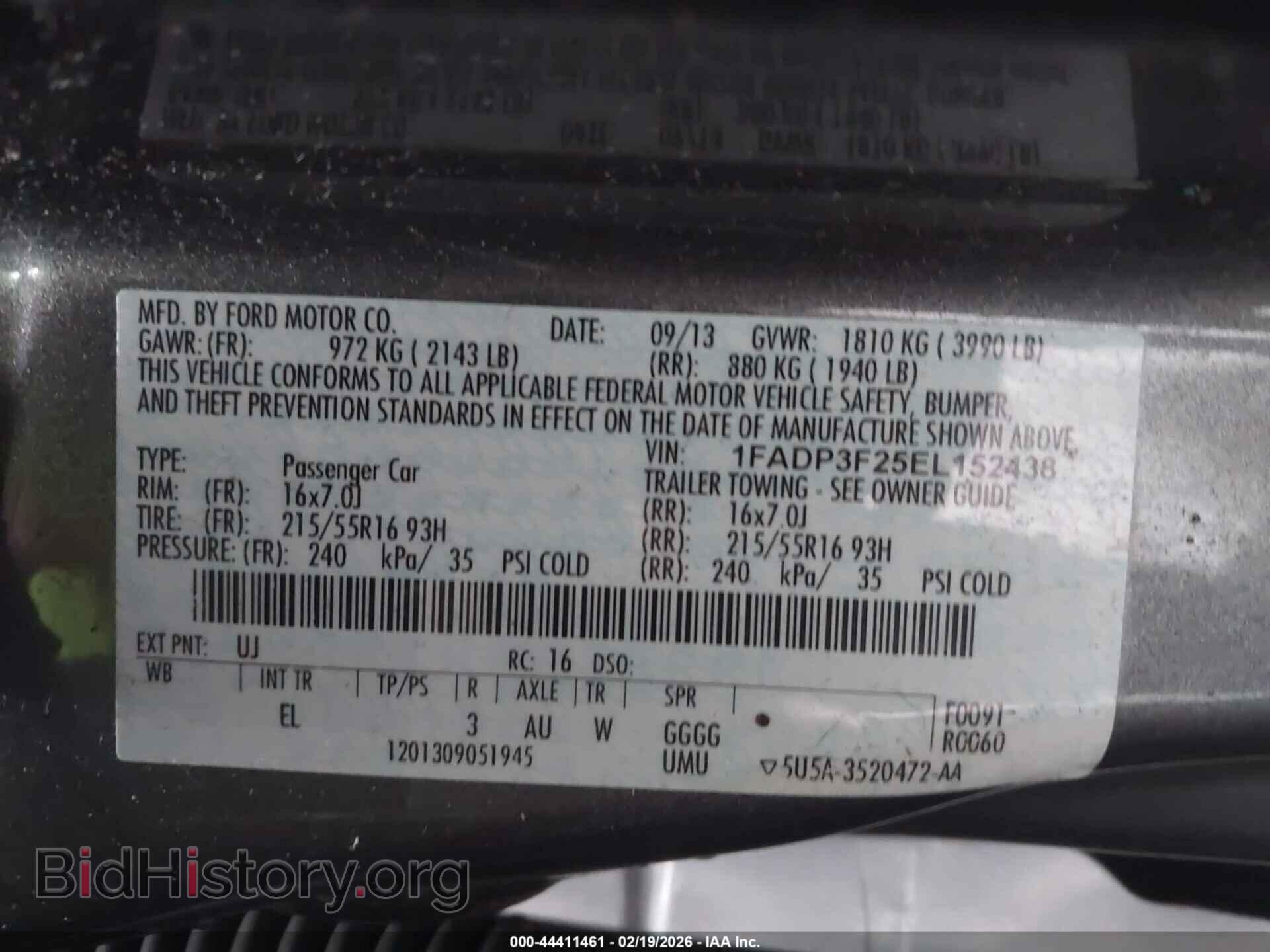2014 FORD FOCUS - VIN: 1FADP3F25EL152438 - Фото 9