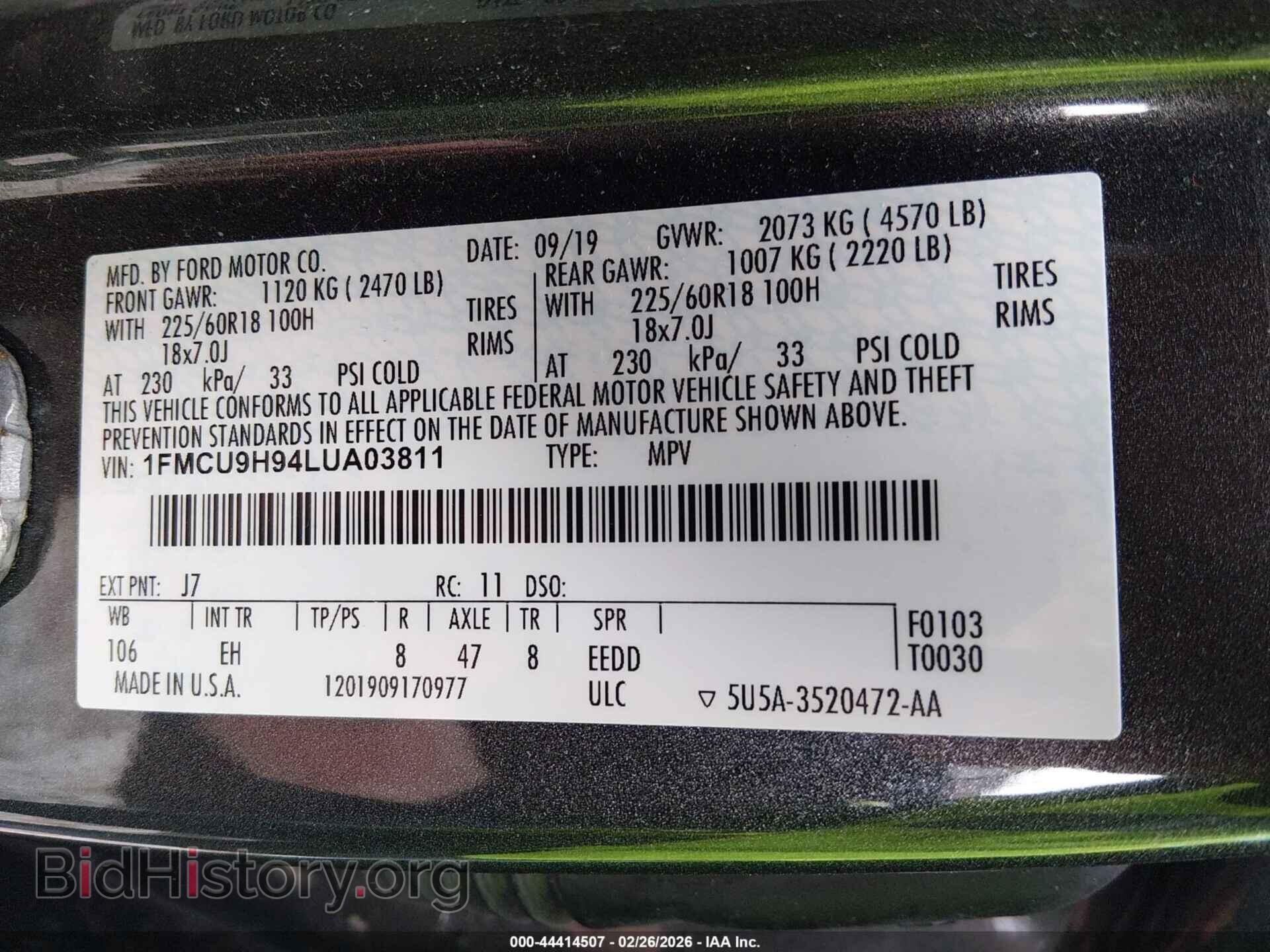 2020 FORD ESCAPE - VIN: 1FMCU9H94LUA03811 - Фото 9