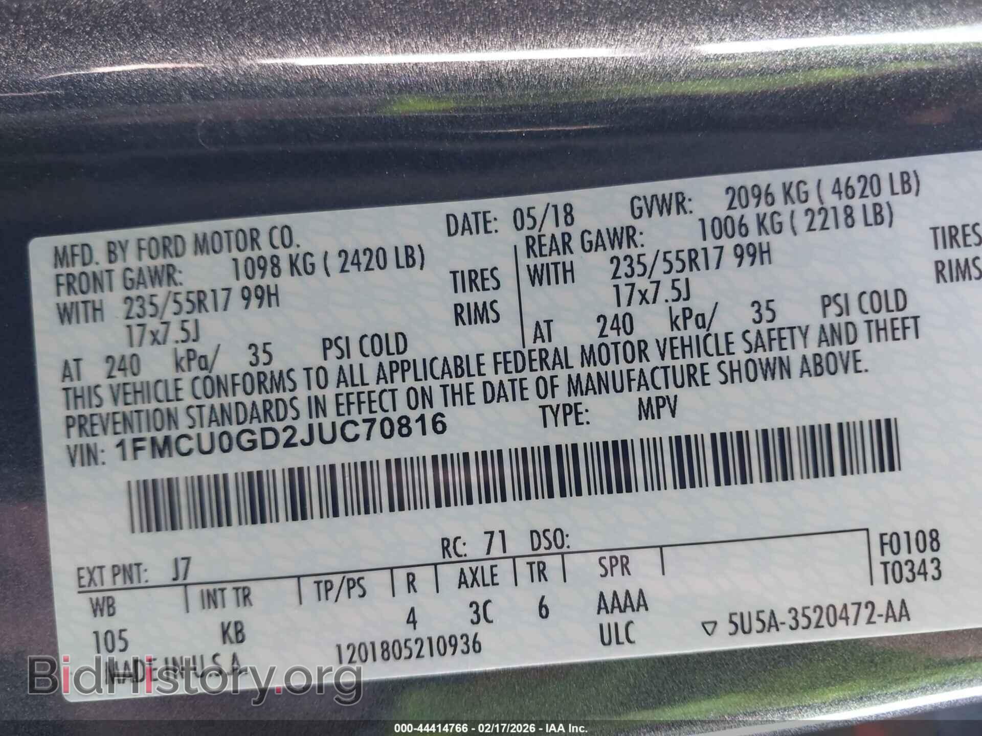 2018 FORD ESCAPE - VIN: 1FMCU0GD2JUC70816 - Фото 9