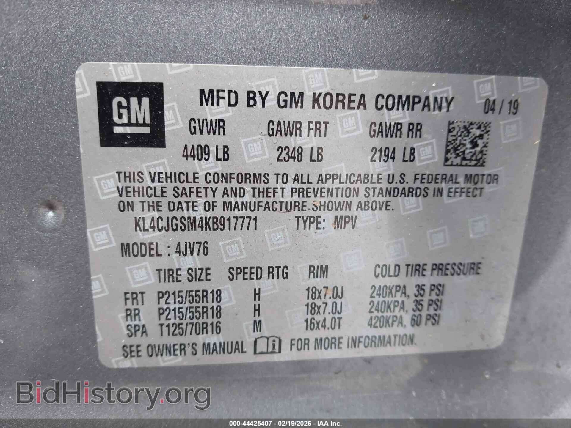 2019 BUICK ENCORE - VIN: KL4CJGSM4KB917771 - Фото 9