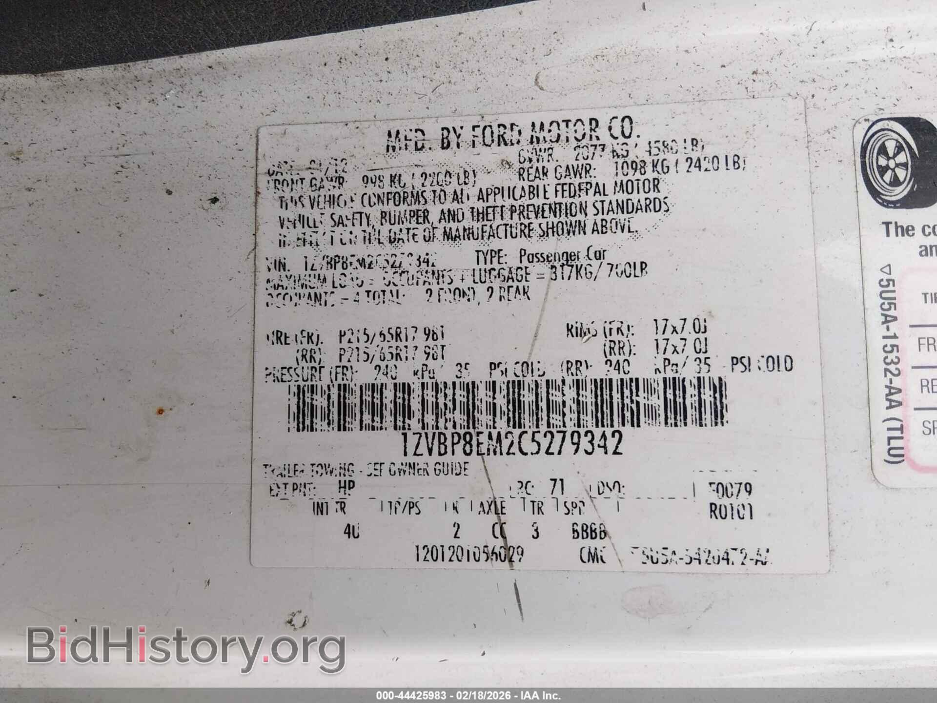2012 FORD MUSTANG - VIN: 1ZVBP8EM2C5279342 - Фото 9