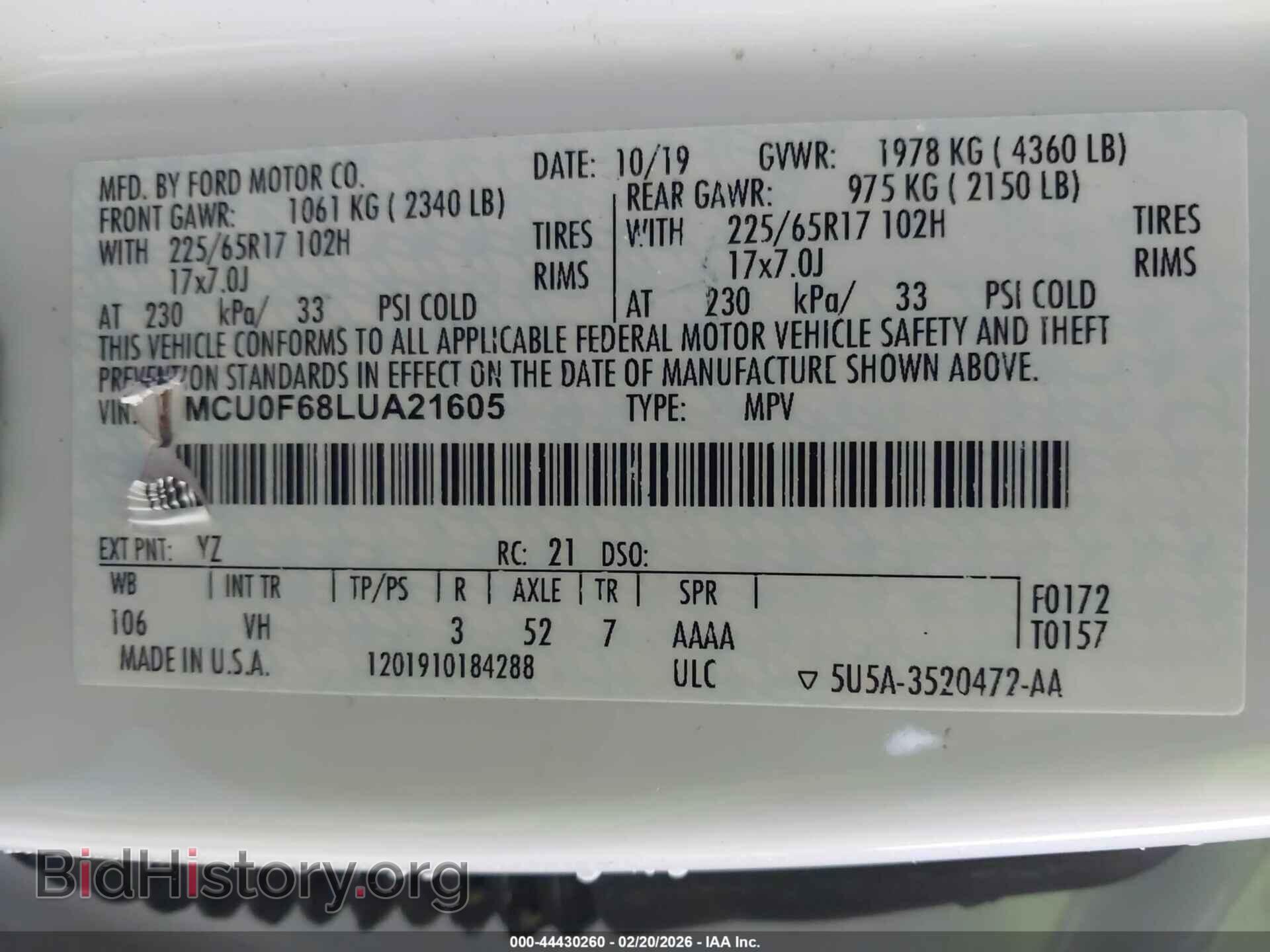 2020 FORD ESCAPE - VIN: 1FMCU0F68LUA21605 - Photo 9