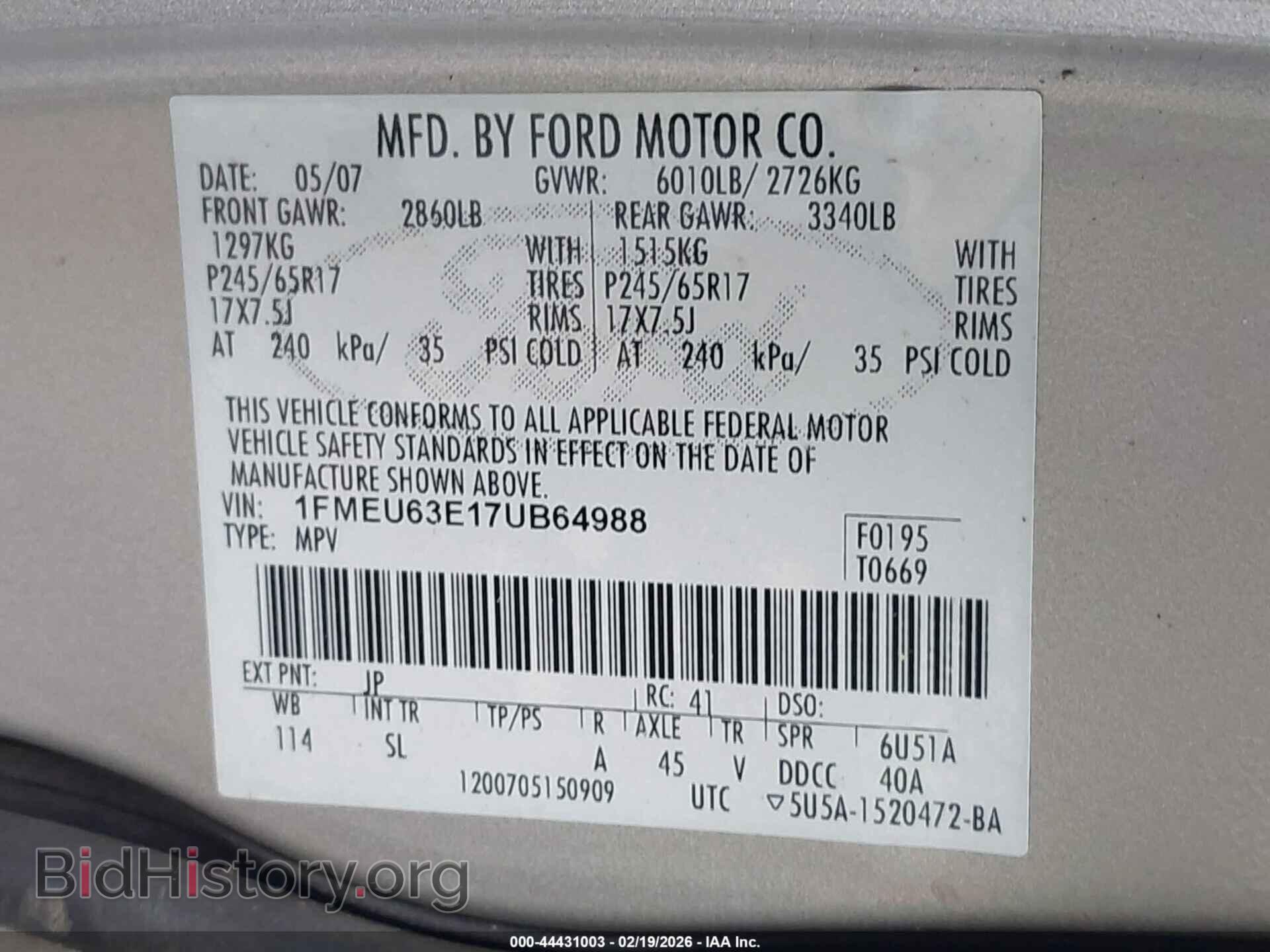 2007 FORD EXPLORER - VIN: 1FMEU63E17UB64988 - Photo 9
