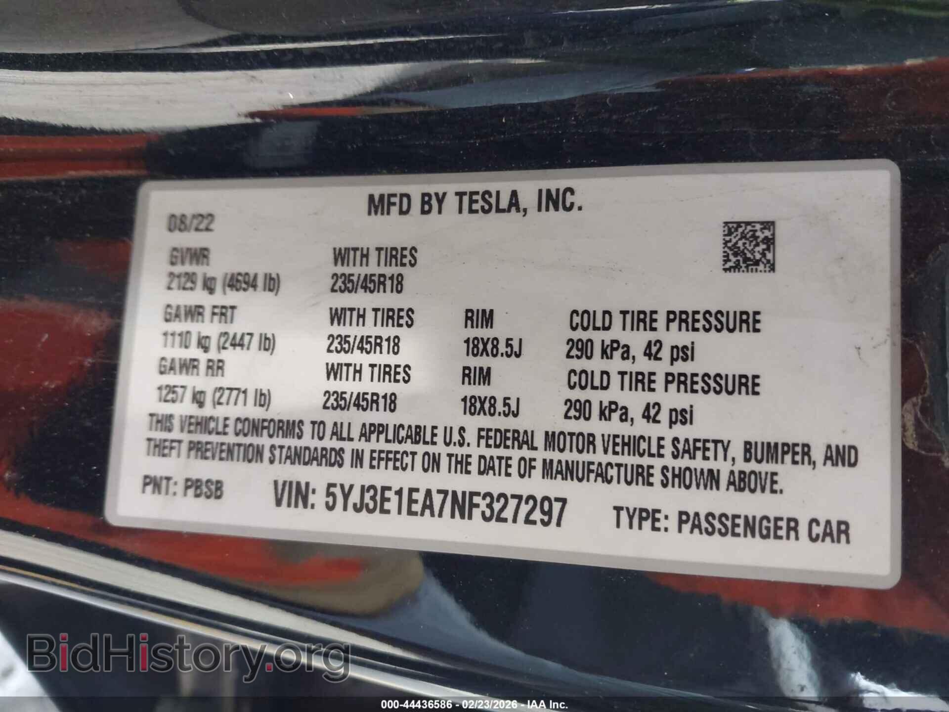 2022 TESLA MODEL 3 - VIN: 5YJ3E1EA7NF327297 - Фото 9