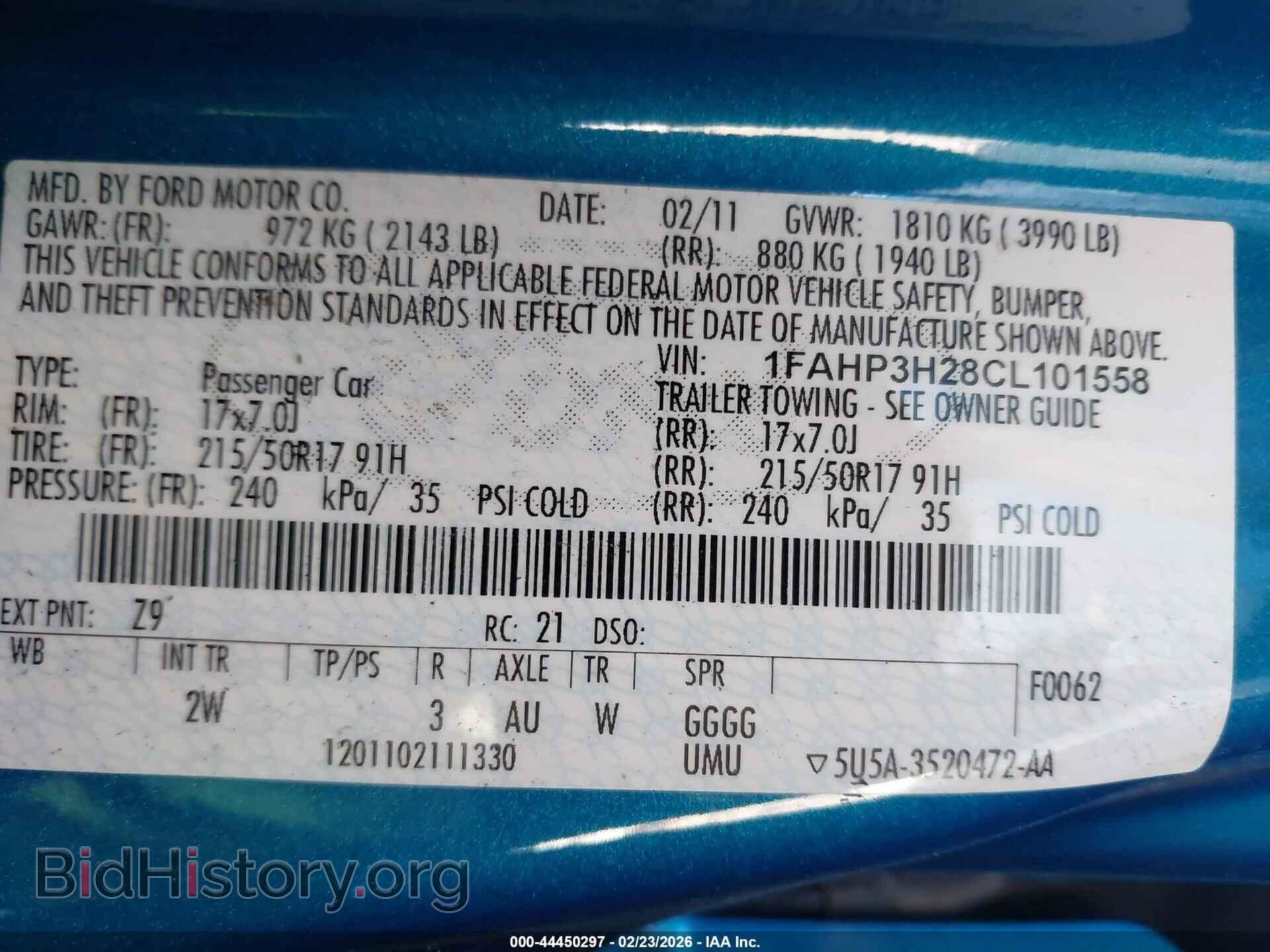 2012 FORD FOCUS - VIN: 1FAHP3H28CL101558 - Фото 9