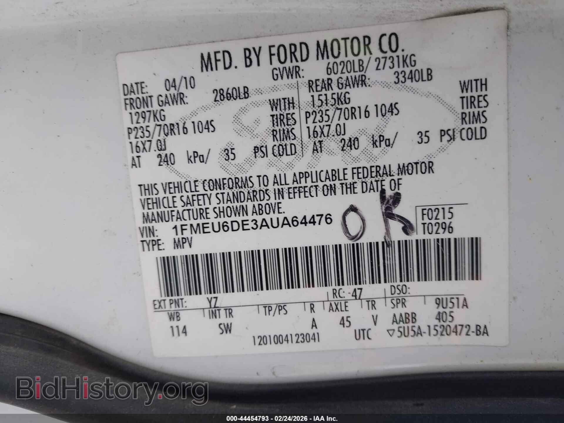 2010 FORD EXPLORER - VIN: 1FMEU6DE3AUA64476 - Photo 9
