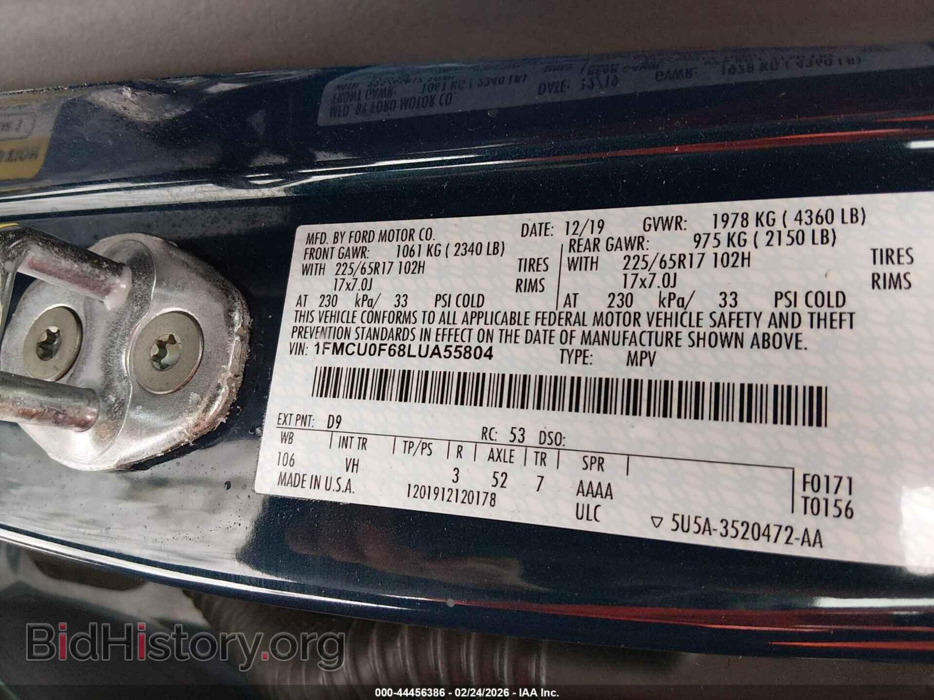 2020 FORD ESCAPE - VIN: 1FMCU0F68LUA55804 - Photo 9