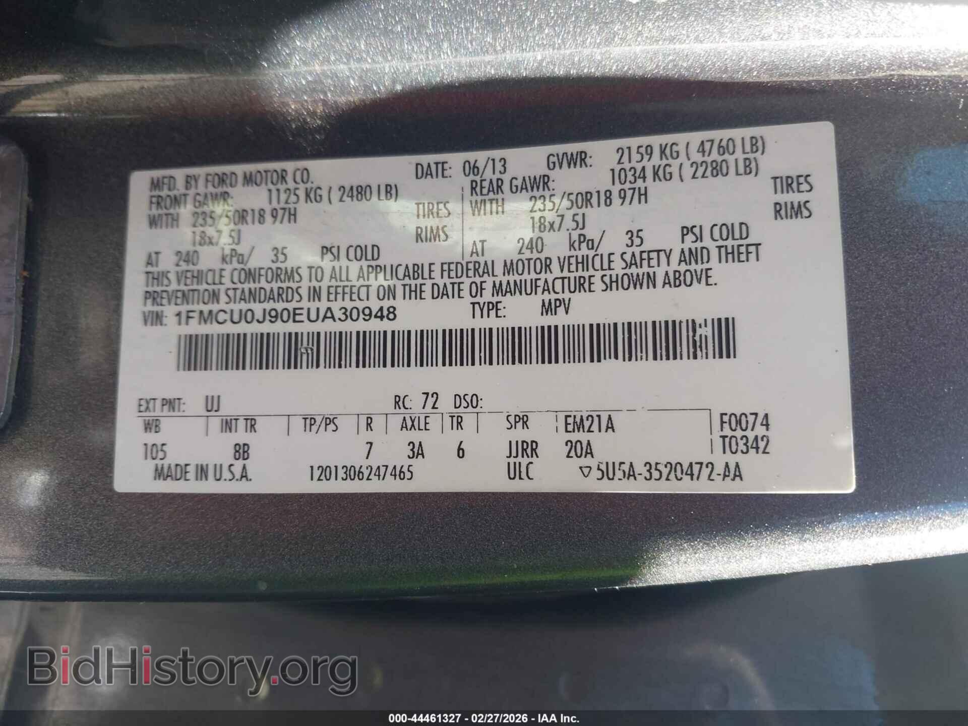 2014 FORD ESCAPE - VIN: 1FMCU0J90EUA30948 - Фото 6