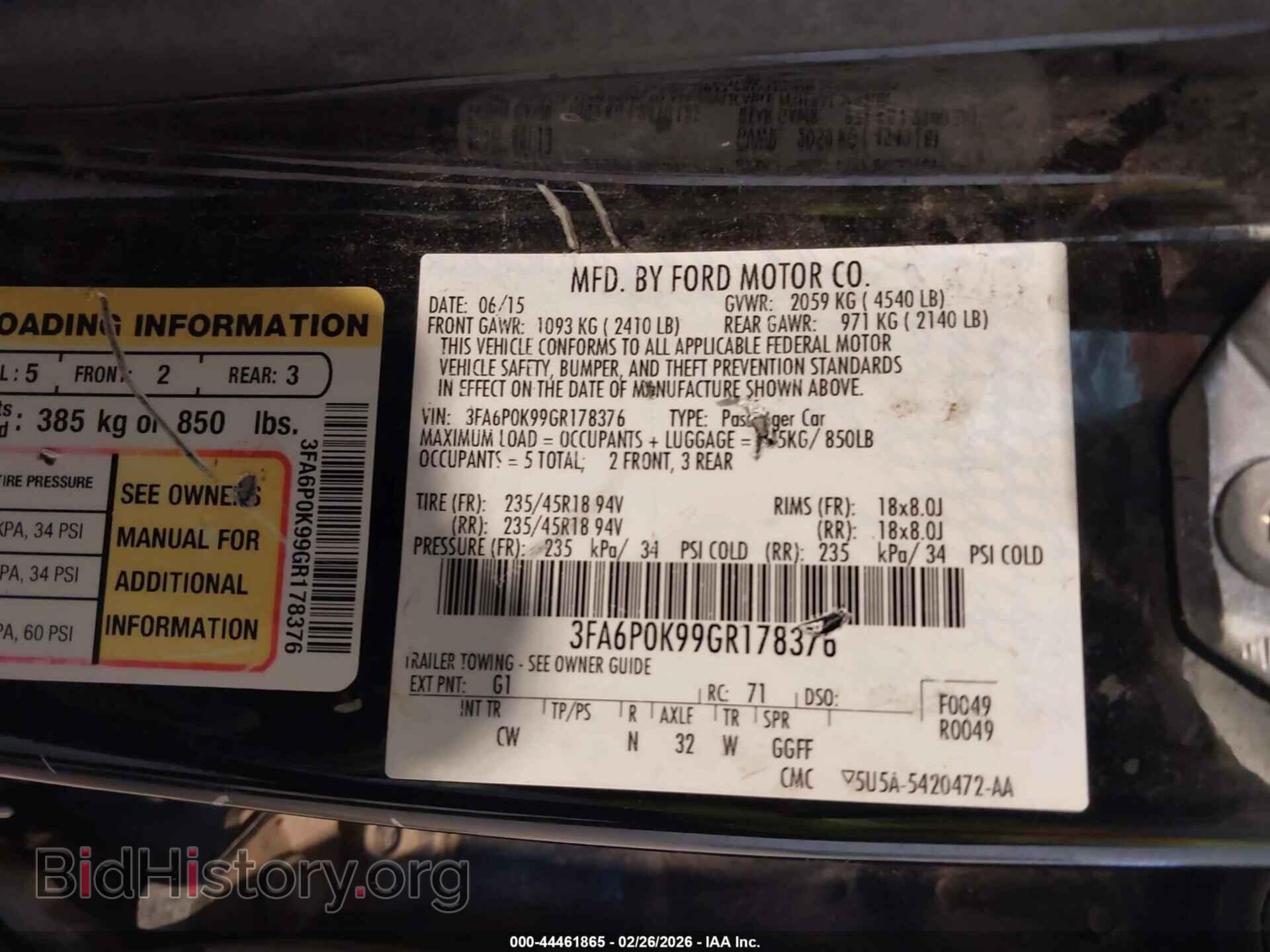 2016 FORD FUSION - VIN: 3FA6P0K99GR178376 - Фото 9