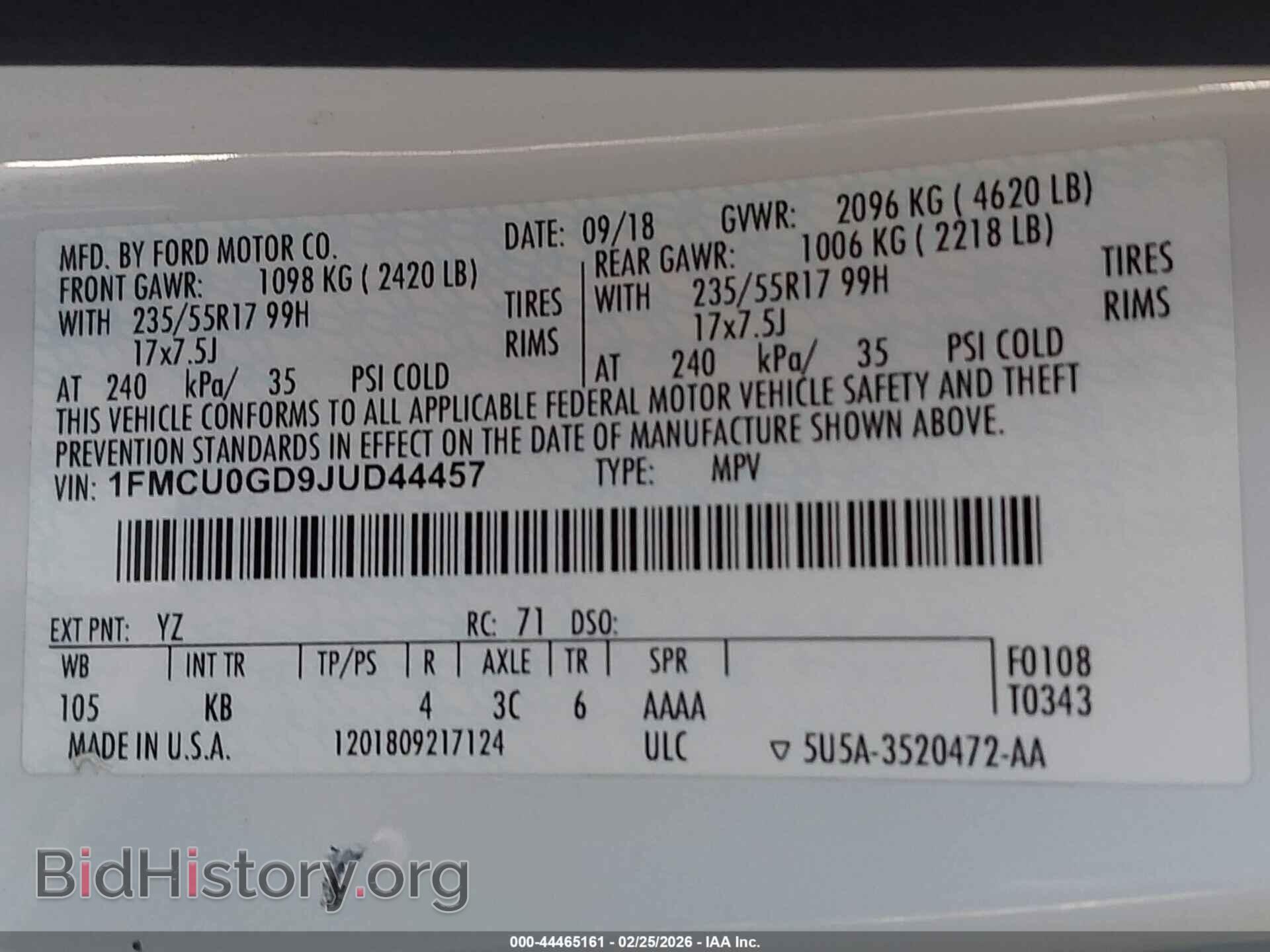 2018 FORD ESCAPE - VIN: 1FMCU0GD9JUD44457 - Фото 9