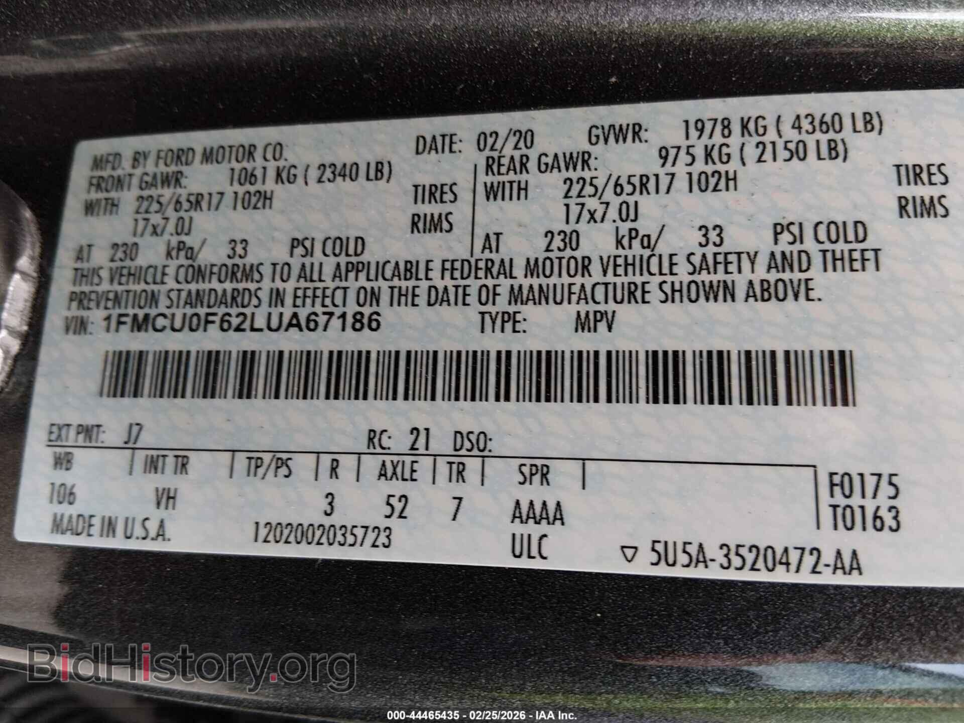 2020 FORD ESCAPE - VIN: 1FMCU0F62LUA67186 - Photo 9