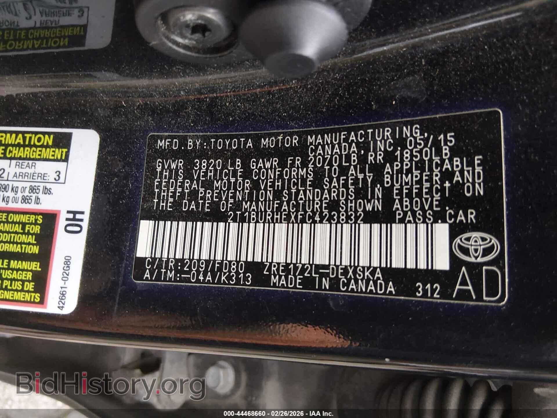 2015 TOYOTA COROLLA - VIN: 2T1BURHEXFC423832 - Фото 9