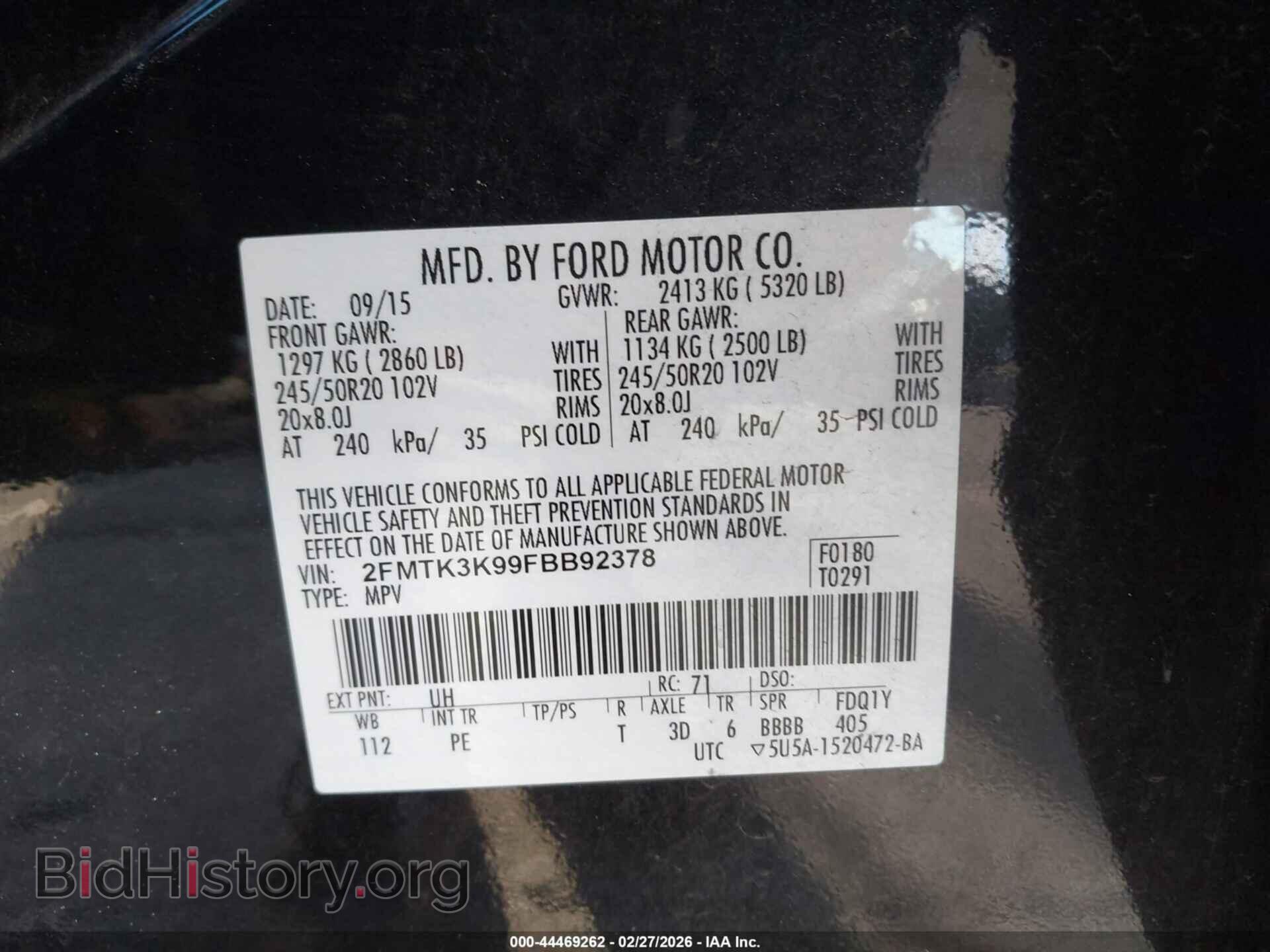 2015 FORD EDGE - VIN: 2FMTK3K99FBB92378 - Photo 9