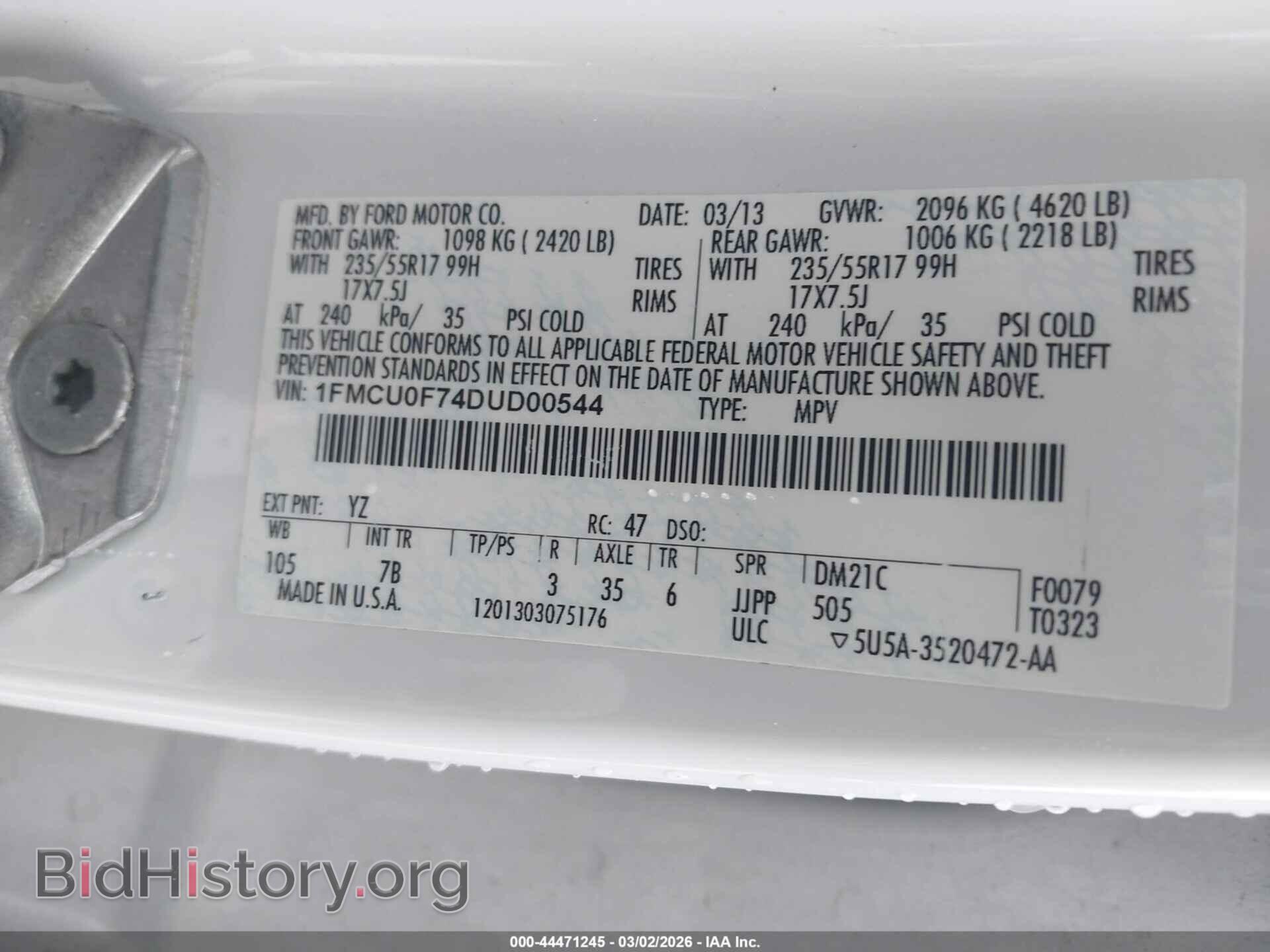 2013 FORD ESCAPE - VIN: 1FMCU0F74DUD00544 - Фото 9