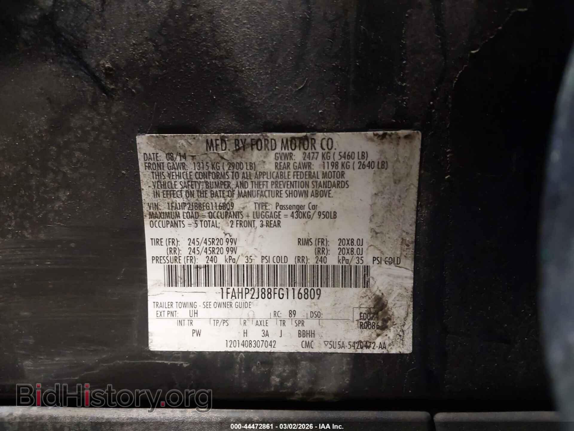 2015 FORD TAURUS - VIN: 1FAHP2J88FG116809 - Фото 9