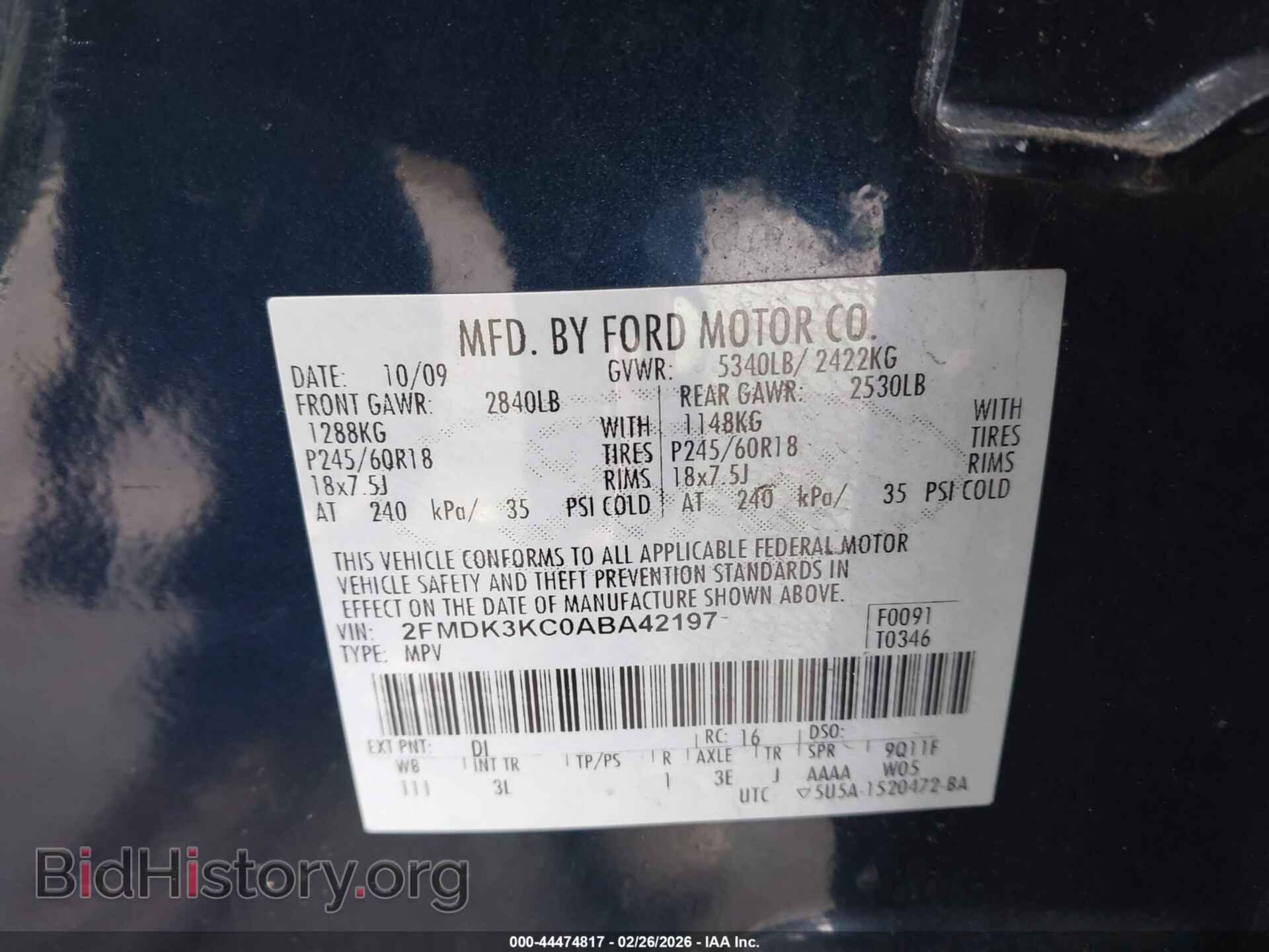 2010 FORD EDGE - VIN: 2FMDK3KC0ABA42197 - Фото 9