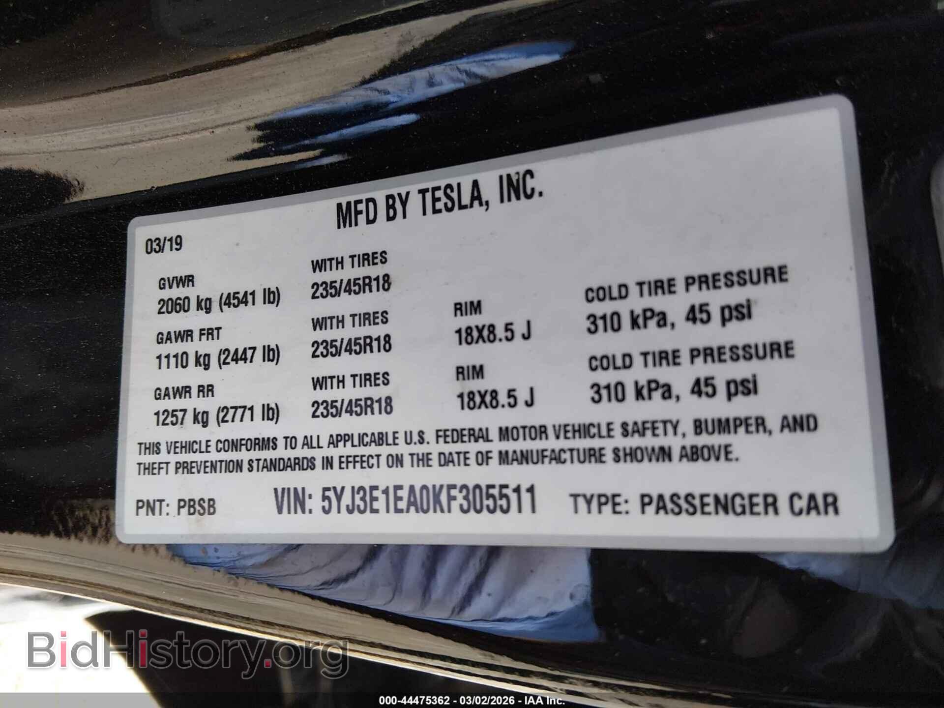 2019 TESLA MODEL 3 - VIN: 5YJ3E1EA0KF305511 - Фото 9